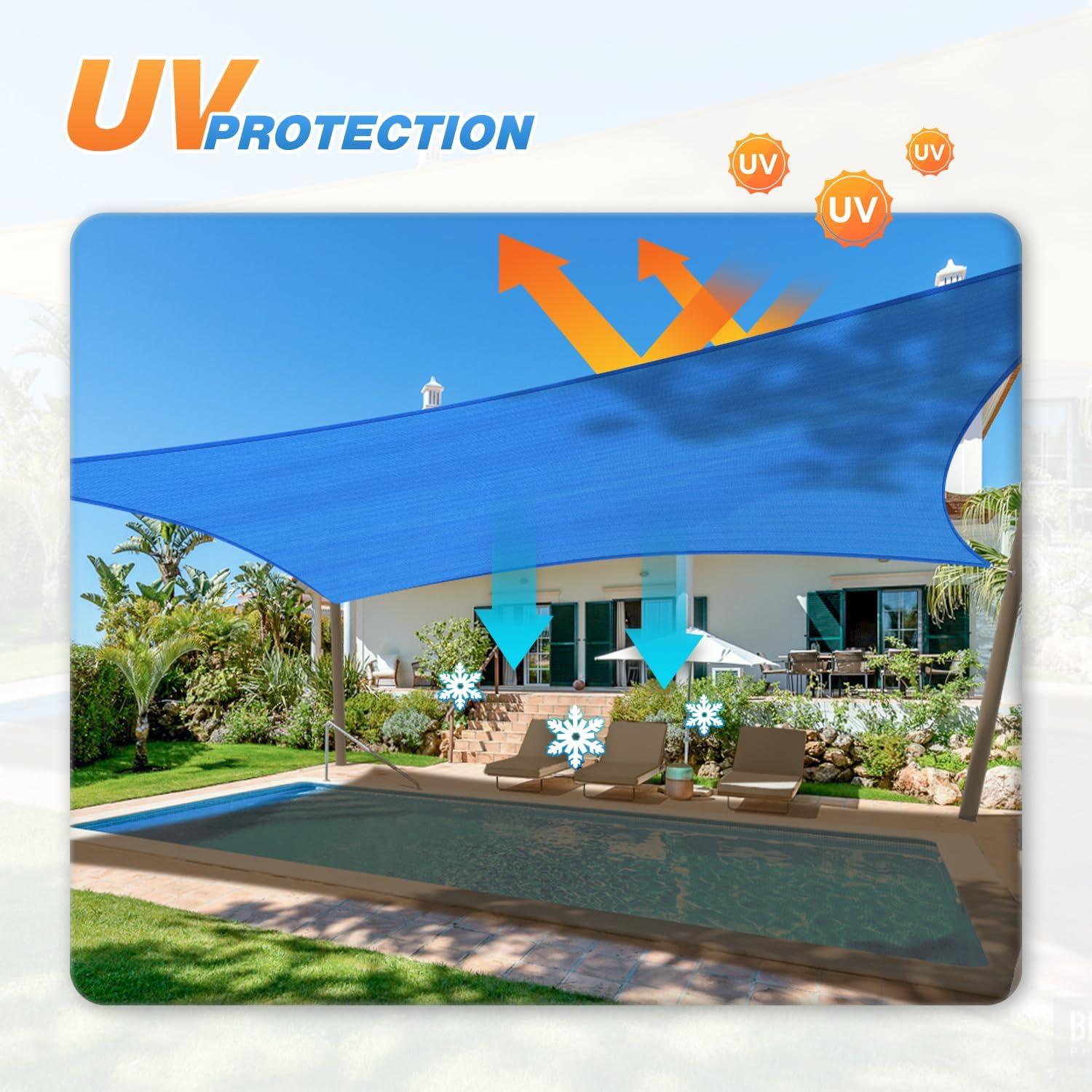 Sunshades Depot 8' x 12' Sun Shade Sail Rectangle Permeable Canopy Blue Custom Size Available Commercial Standard