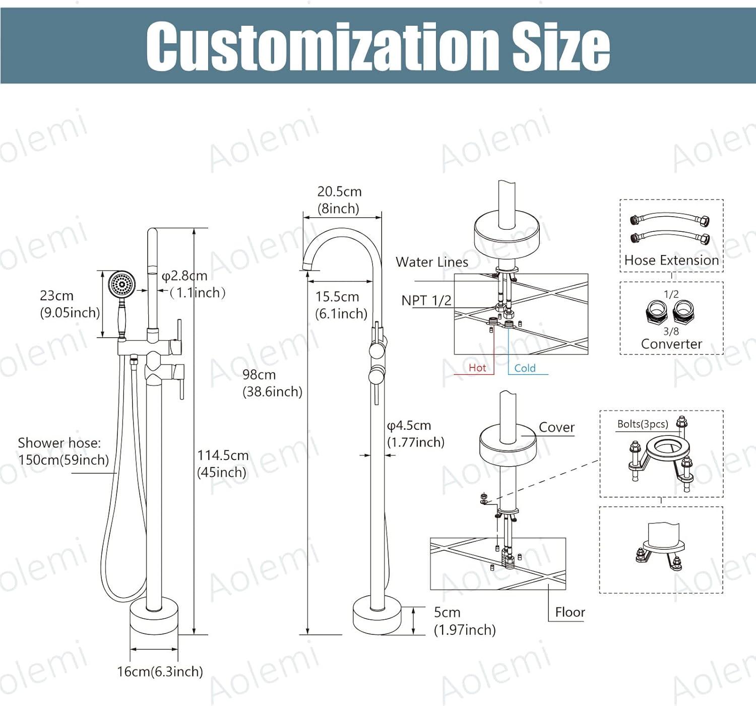 Brushed Nickel Freestanding Tub Faucet with Handheld Shower