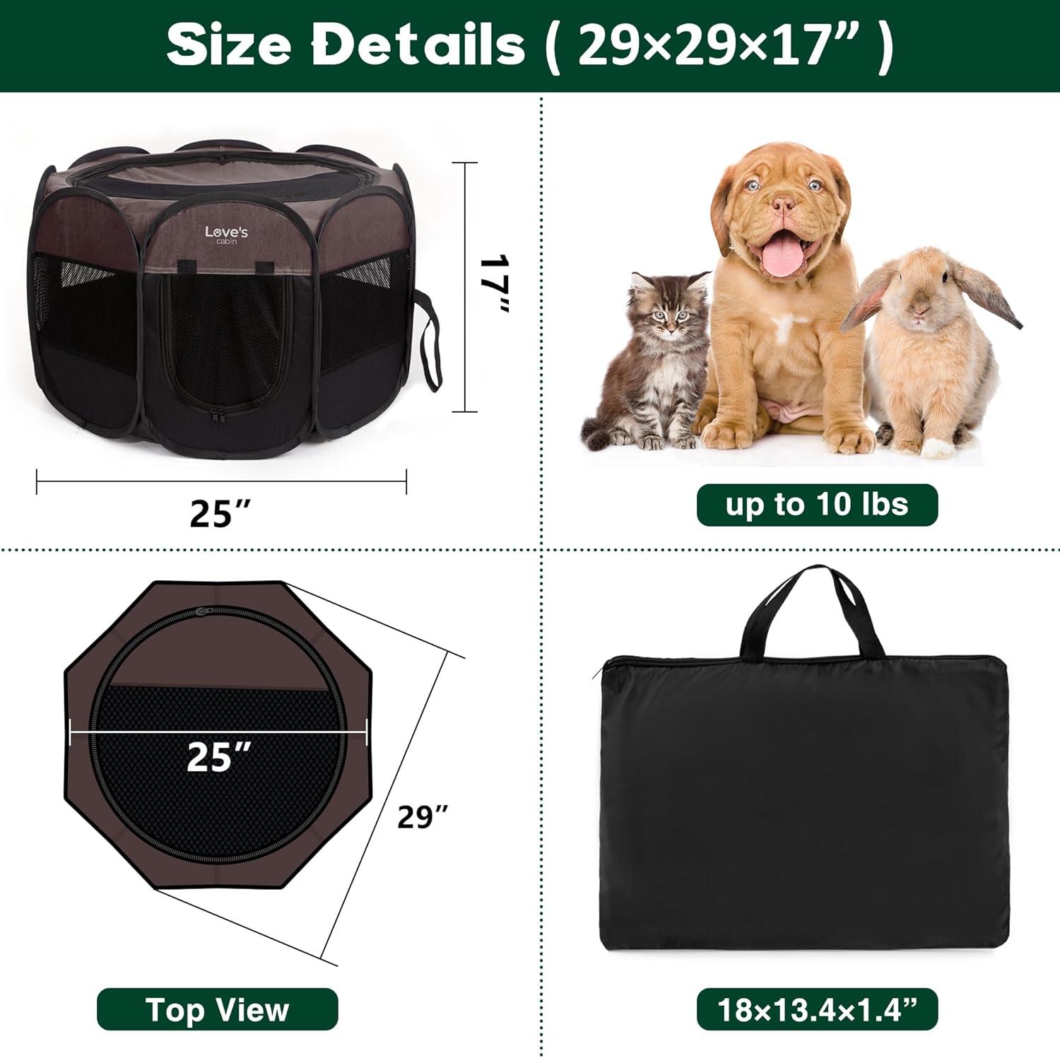 Pet Puppy Dog Playpen, Small Dog Tent Crates Cage Indoor/Outdoor, Portable Playpen For Dog And Cat, Foldable Pop Up Dog Kennel Playpen With Carring Case, Removable Zipper Top