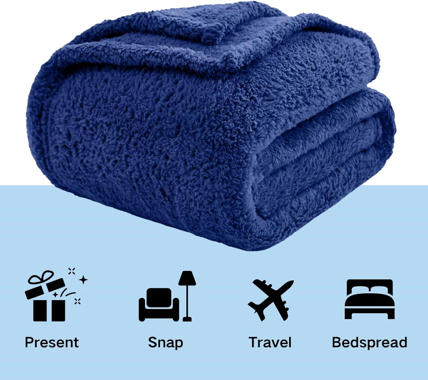 My World Cloud Faux Shearling Throw Blanket Navy: Sensory Friendly, Knitted Polyester, Machine Washable