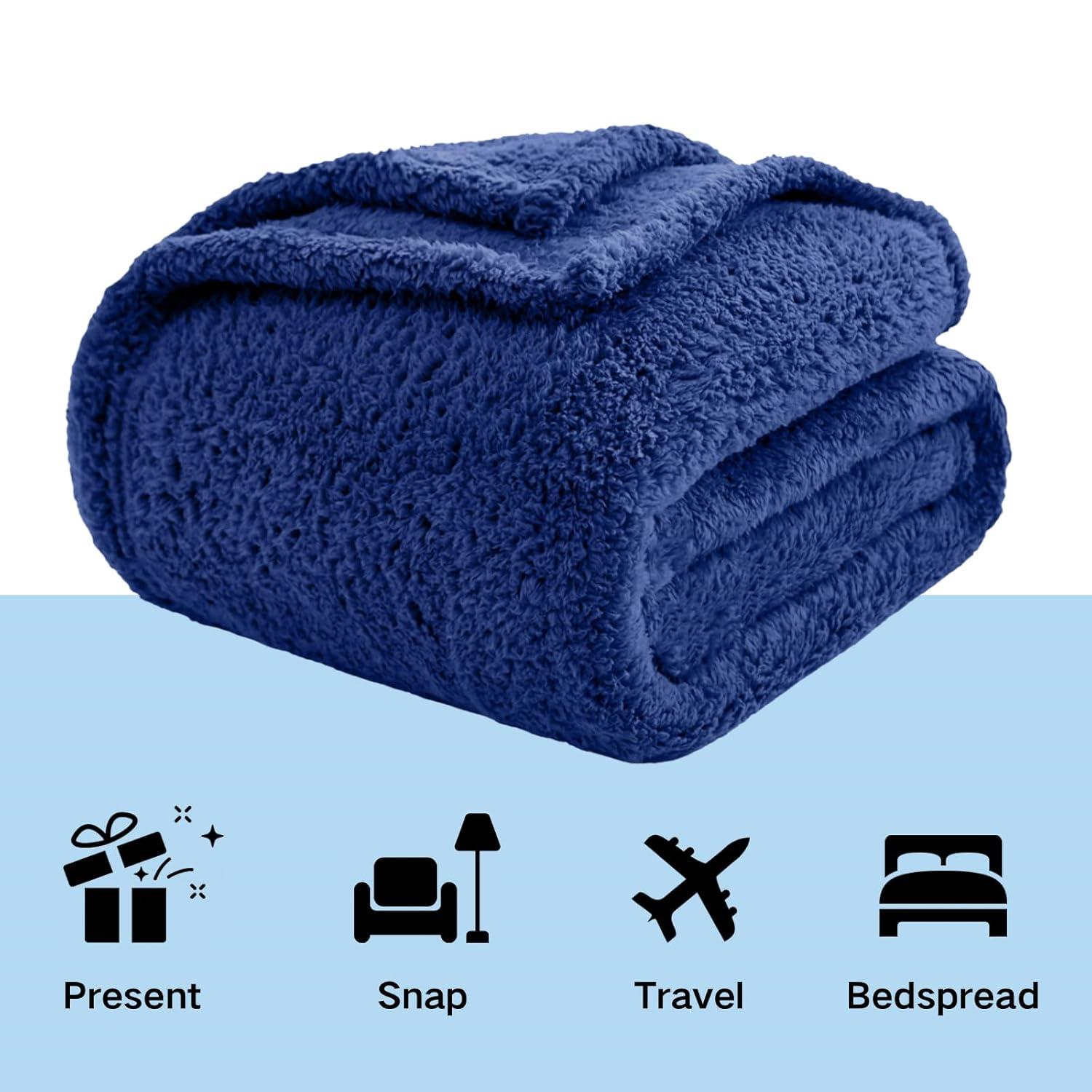 My World Cloud Faux Shearling Throw Blanket Navy: Sensory Friendly, Knitted Polyester, Machine Washable