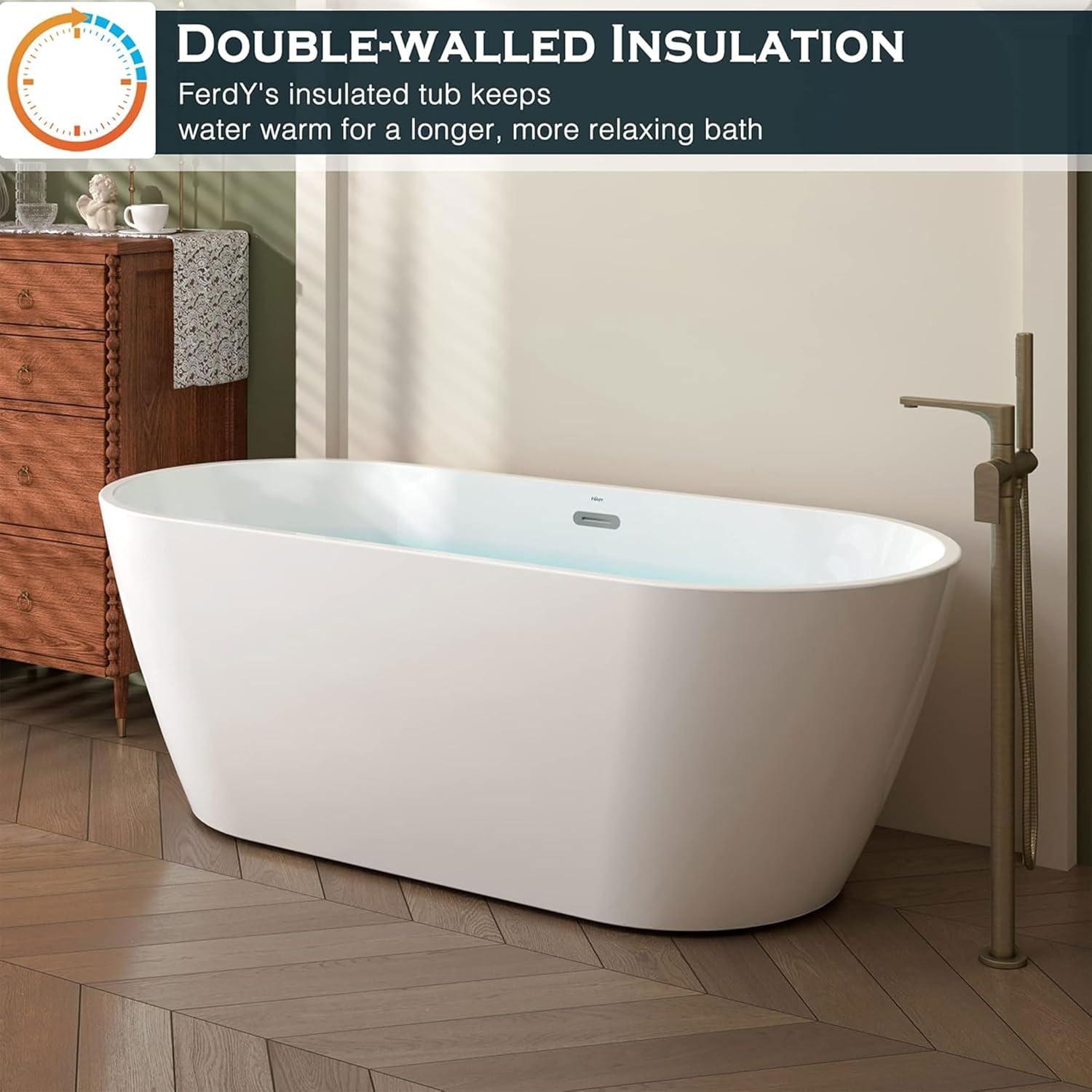 Bali 67" Glossy White Acrylic Freestanding Bathtub