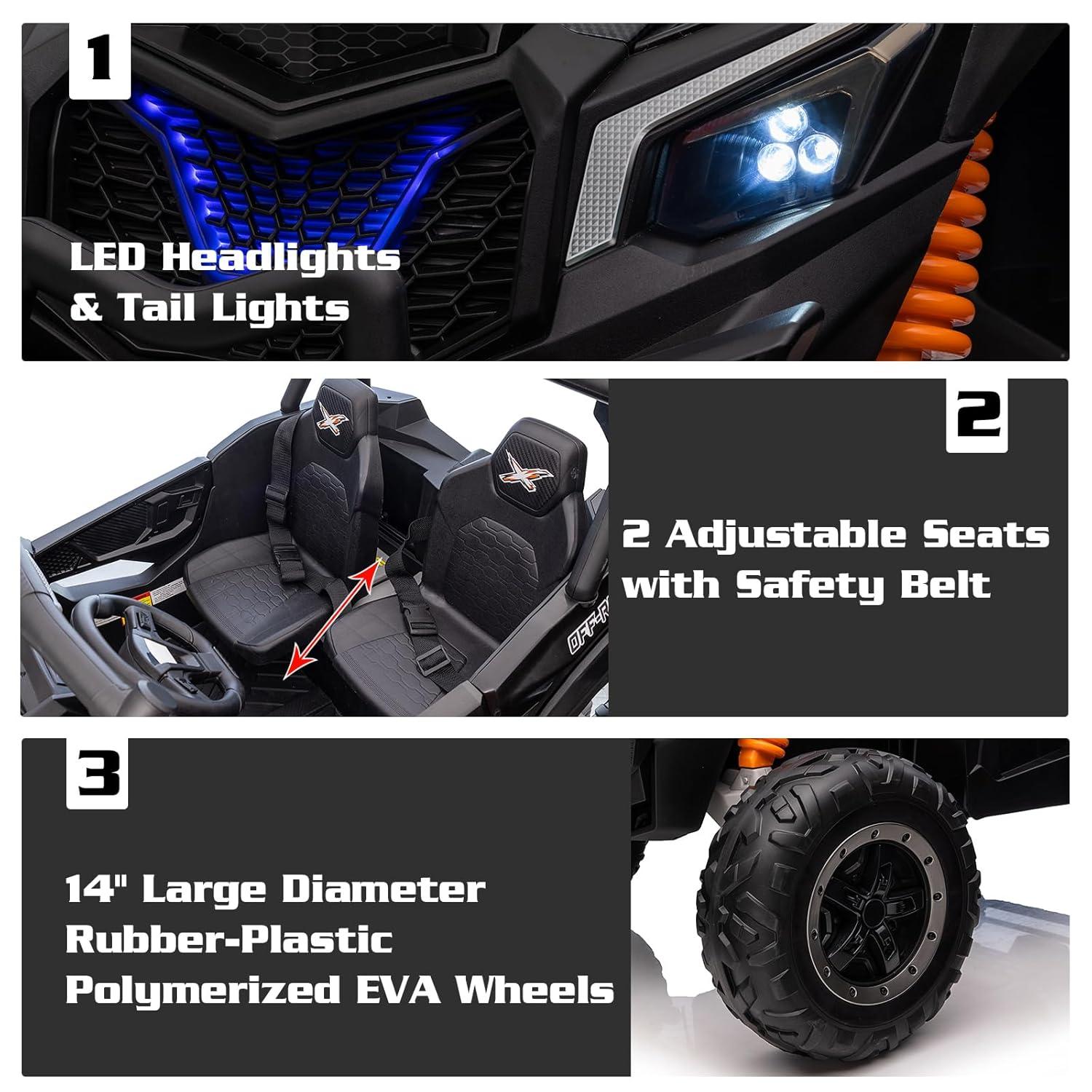 Track 7 24V Ride on UTV, 2-Seater Ride on Car with Remote Control, Music, 2 Speed, Key Start, 4x4 Ride on Off-Road Truck, Blue
