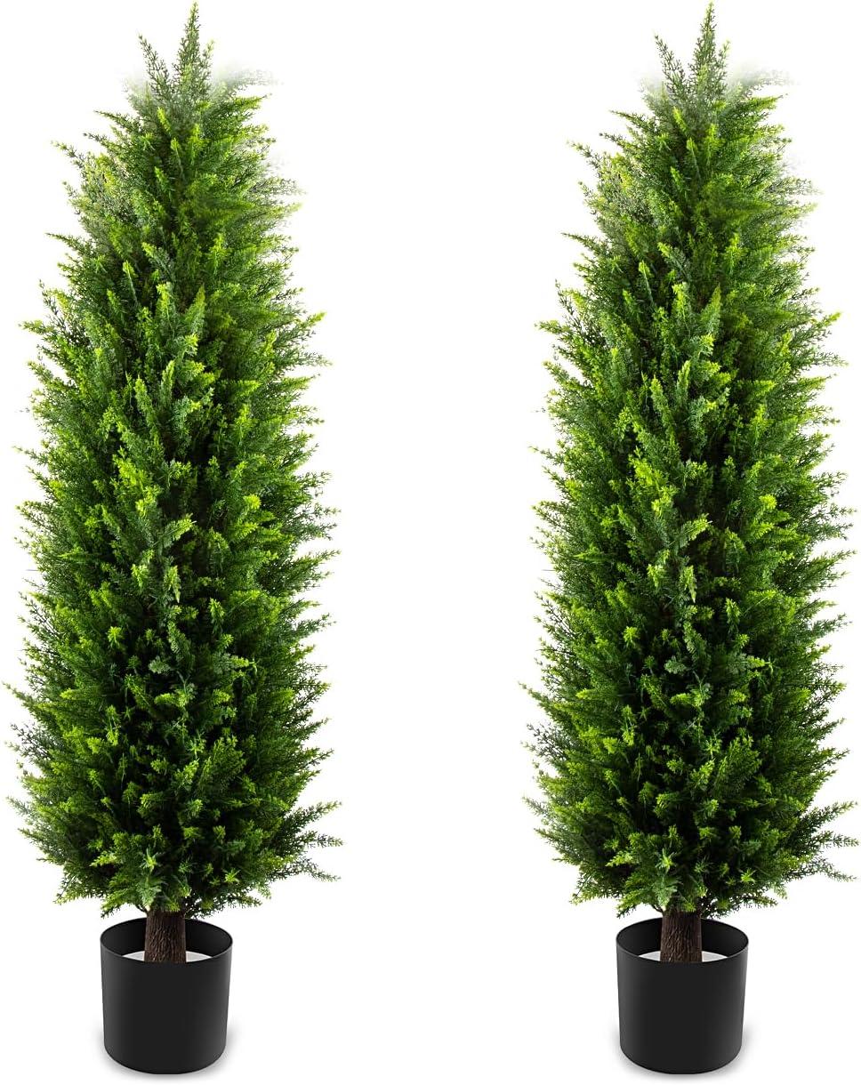 4ft Artificial Cedar Topiary Trees 2 Pack, Beautiful Realistic Artificial Plants for Outdoor, UV Protection Potted Plants Artificial Shrubs for Outdoor, Indoor, Office, Front Porch Decor.