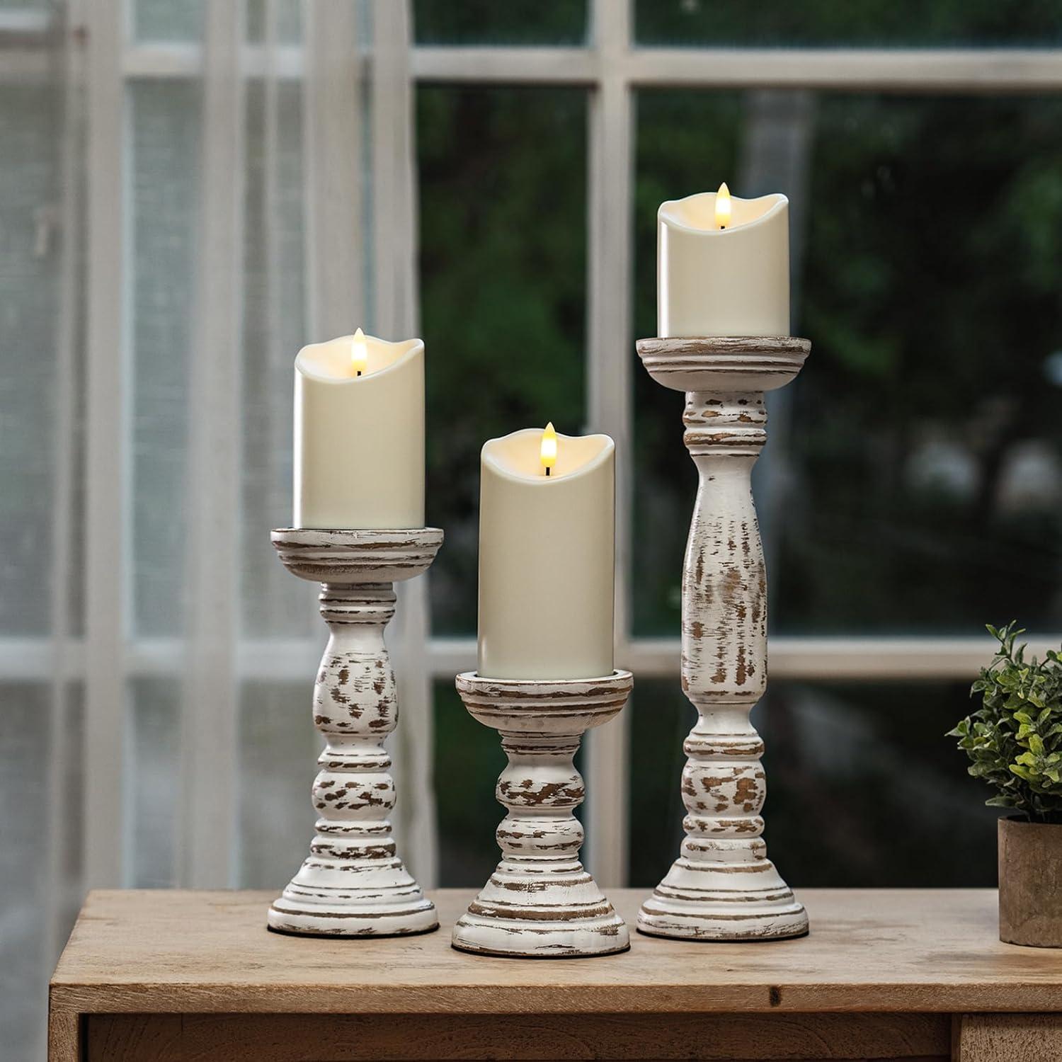 Farmhouse Wood Candle Holders For Pillar Candles Set Of 3