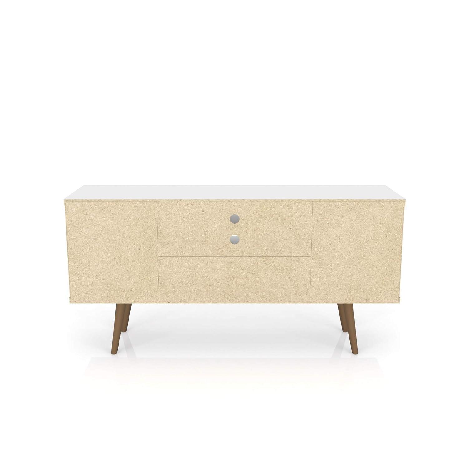 Liberty 53.14" Mid-Century Modern TV Stand with 5 Shelves and 1 Door  with Solid Wood Legs