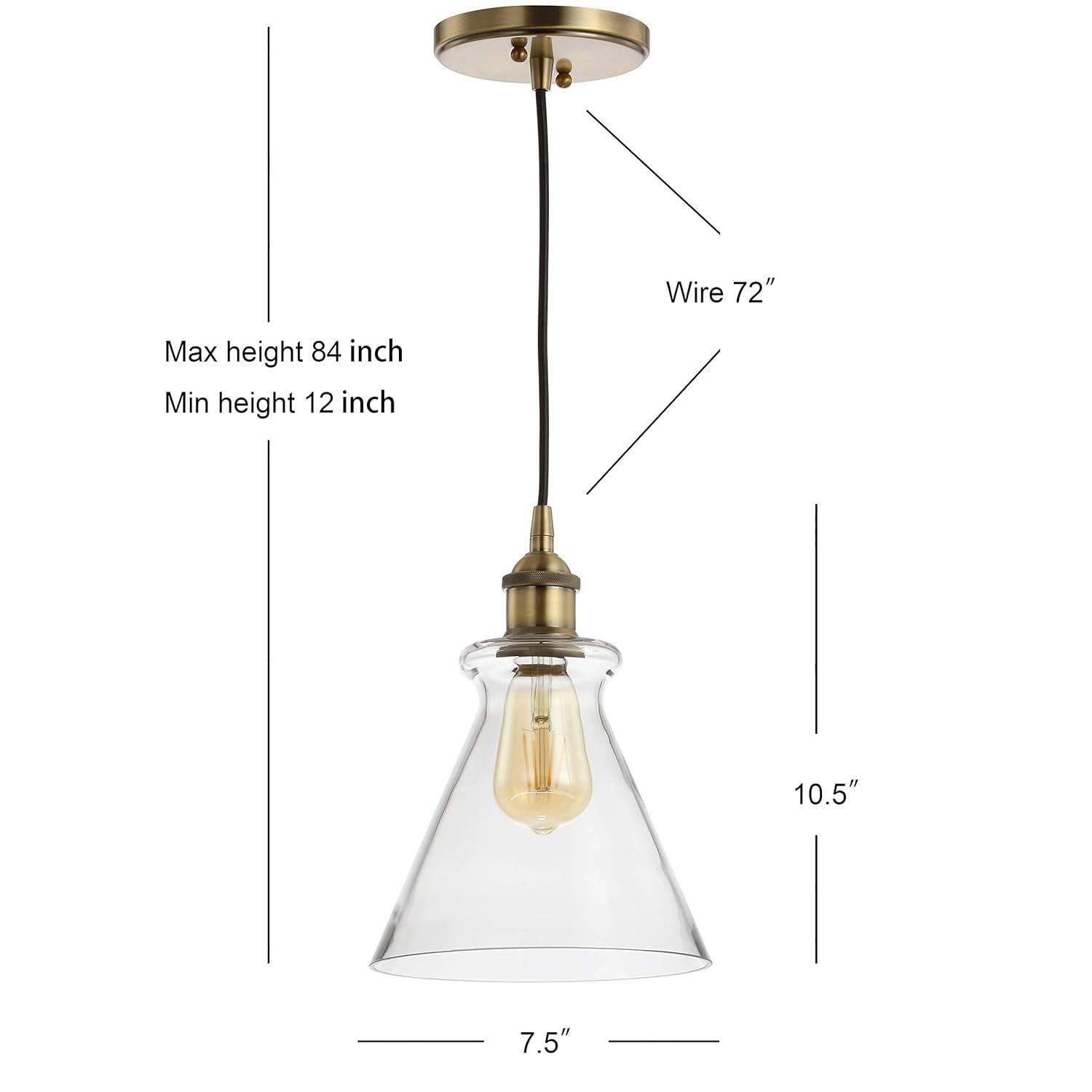 Goldwater 7.5" Adjustable Drop Metal/Glass LED Pendant, Brass Gold