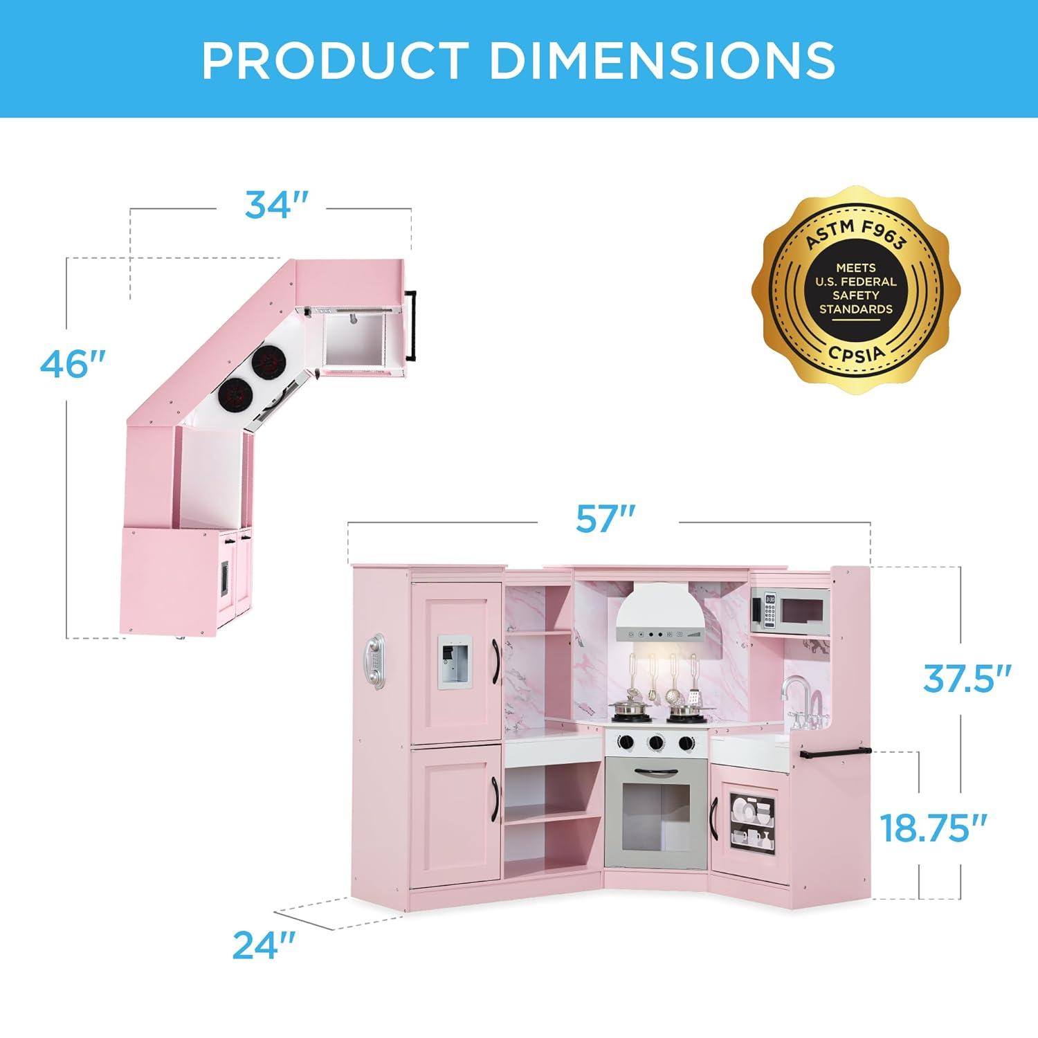 Best Choice Products Pretend Play Corner Kitchen, Interactive Wooden Kids Set w/ Lights & Sounds - Pink