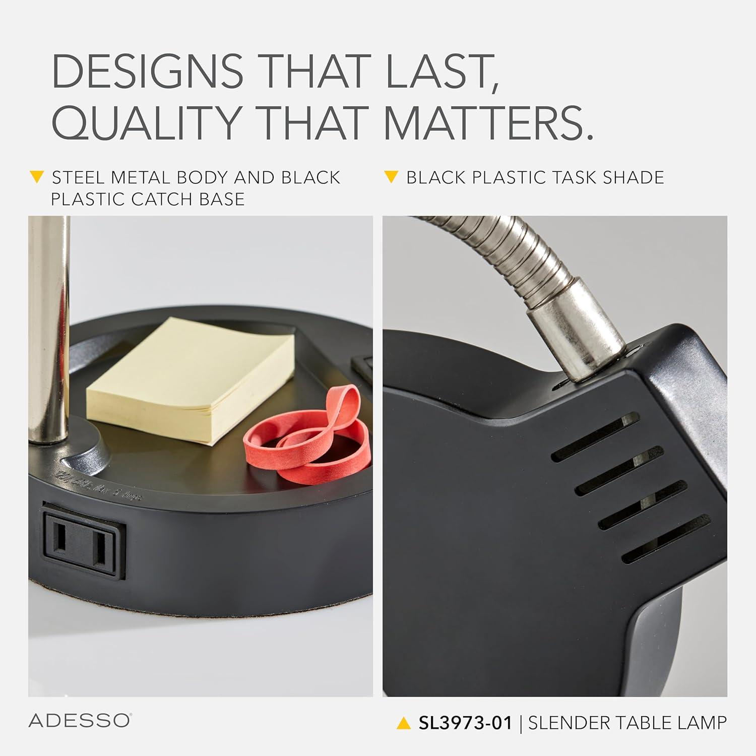 Adesso Slender Desk Lamp: Energy-Efficient 4W LED, Adjustable Gooseneck, ETL Listed, Modern Style