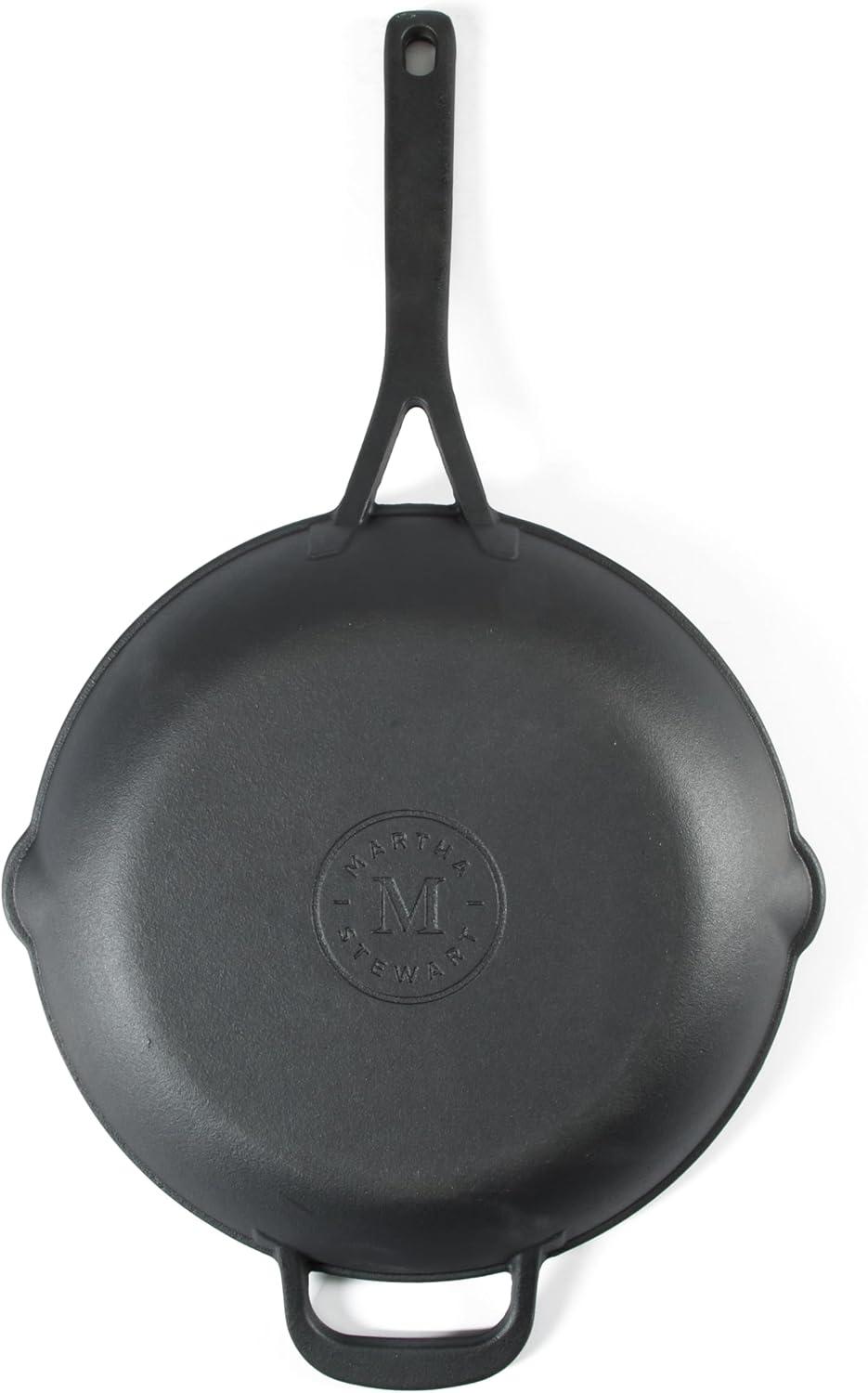 Martha Stewart 12" Pre Seasoned Cast Iron Skillet: Oven & Broiler-Safe, Smooth Surface Induction Compatible, Black