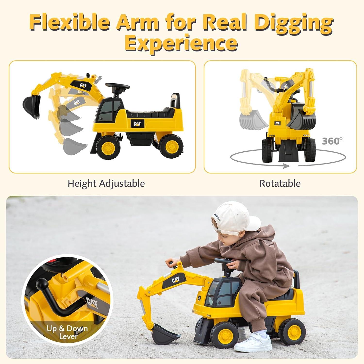 Gymax Licensed Caterpillar Kids Rid-On Digger Excavator Toy w/ Rotatable Digging Bucket & Hidden Storage