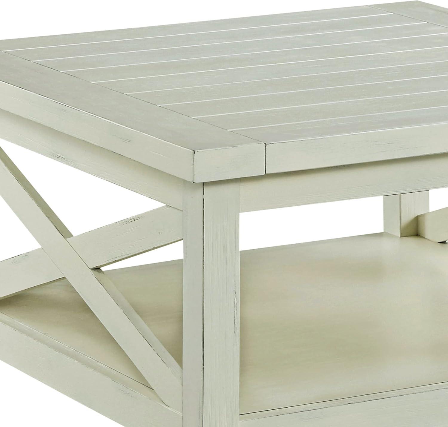 Home Styles Seaside Lodge Coffee Table - White : Hardwood Square Design, 4 Point Leg Base, 60 lbs Capacity