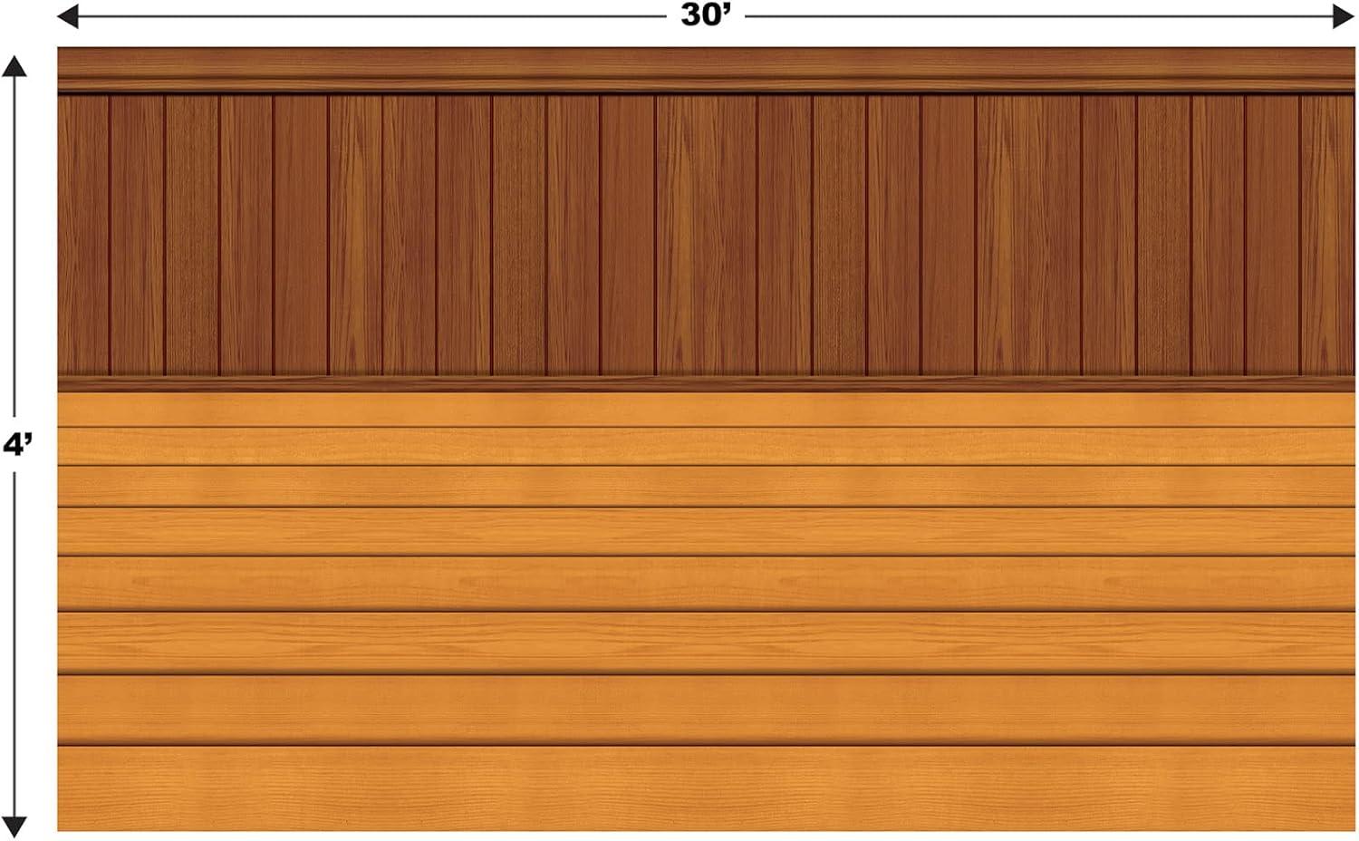 Beistle Insta-Theme Wood-Look Floor/Wainscoting Backdrop - 4 ft x 30 ft - Brown
