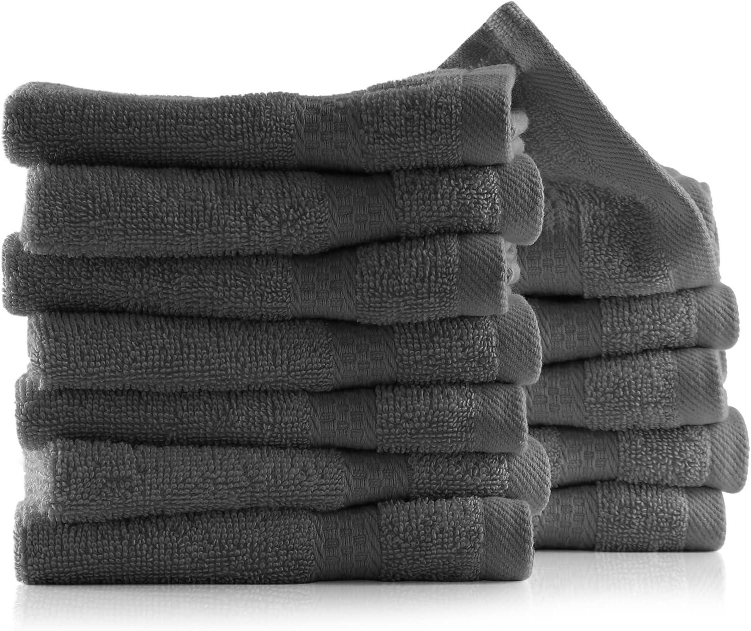 White Classic Luxury 100% Cotton Washcloths Set of 12 - 13x13" Gray