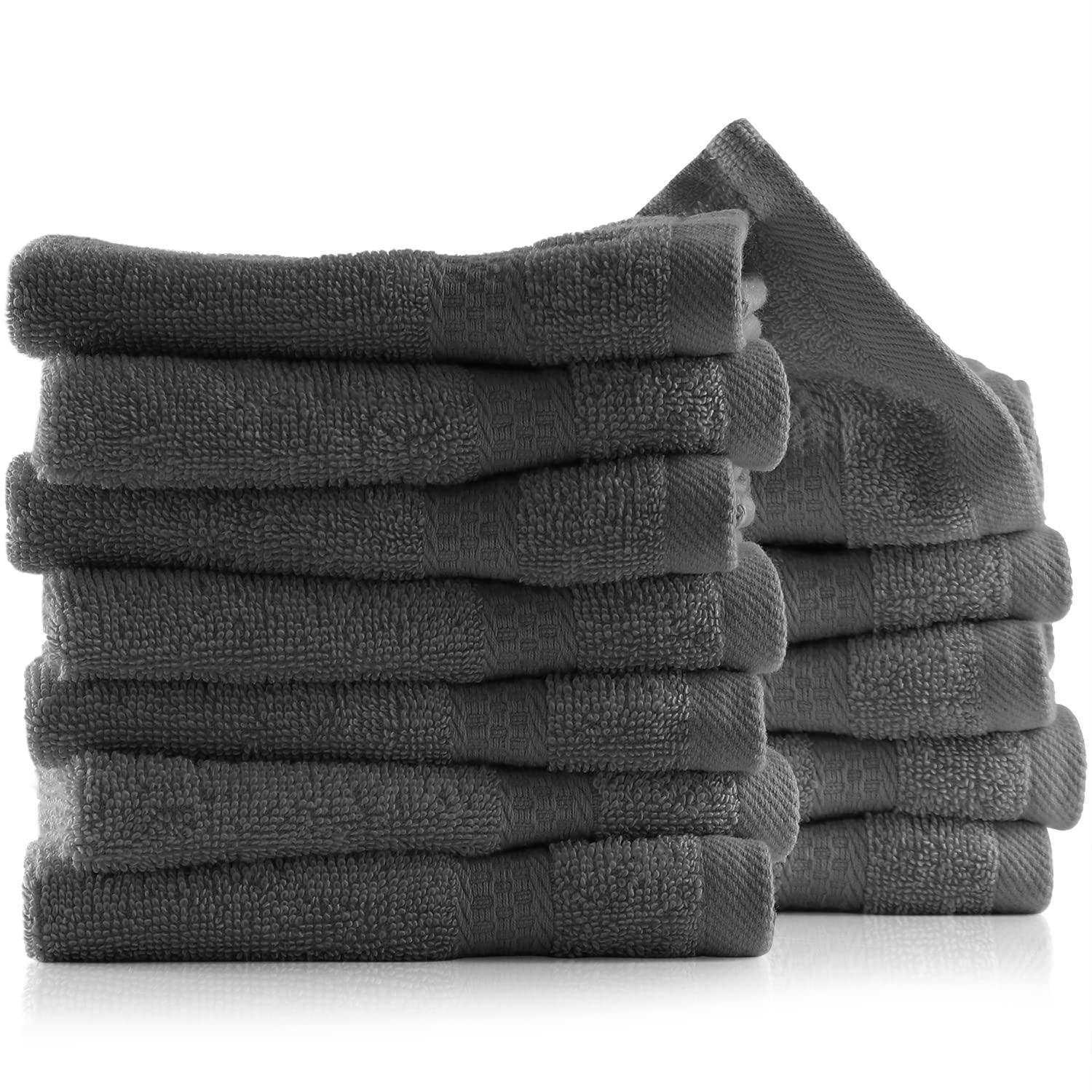 White Classic Luxury 100% Cotton Washcloths Set of 12 - 13x13" Gray