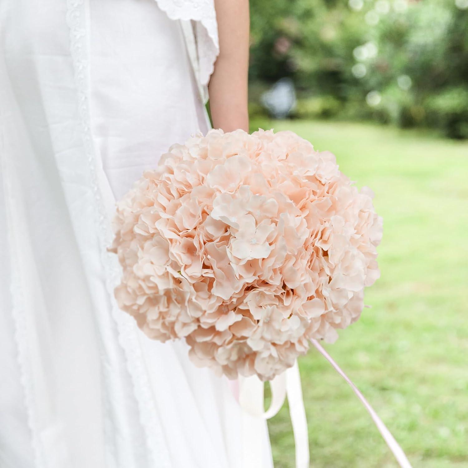 TITOUMI Hydrangea Silk Flowers Heads Blush Pack of 10 Full Hydrangea Flowers Artificial with Stems for Wedding Home Party Shop Baby Shower Décor