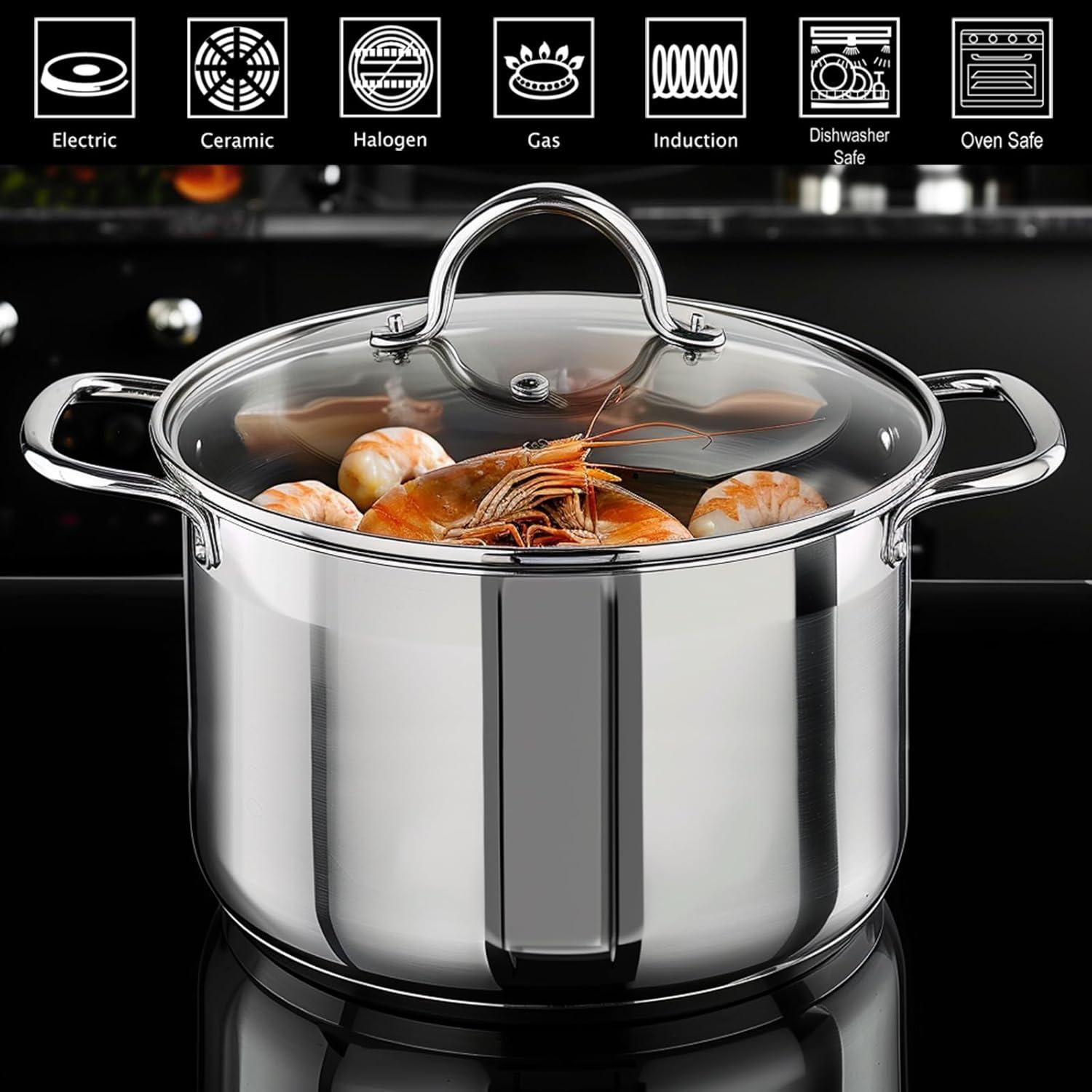 Cooks Standard Stainless Steel Stock Pot, 8-Quart Multi-Ply Clad Cooking Canning Pot with Lid, Induction Stockpot, Silver