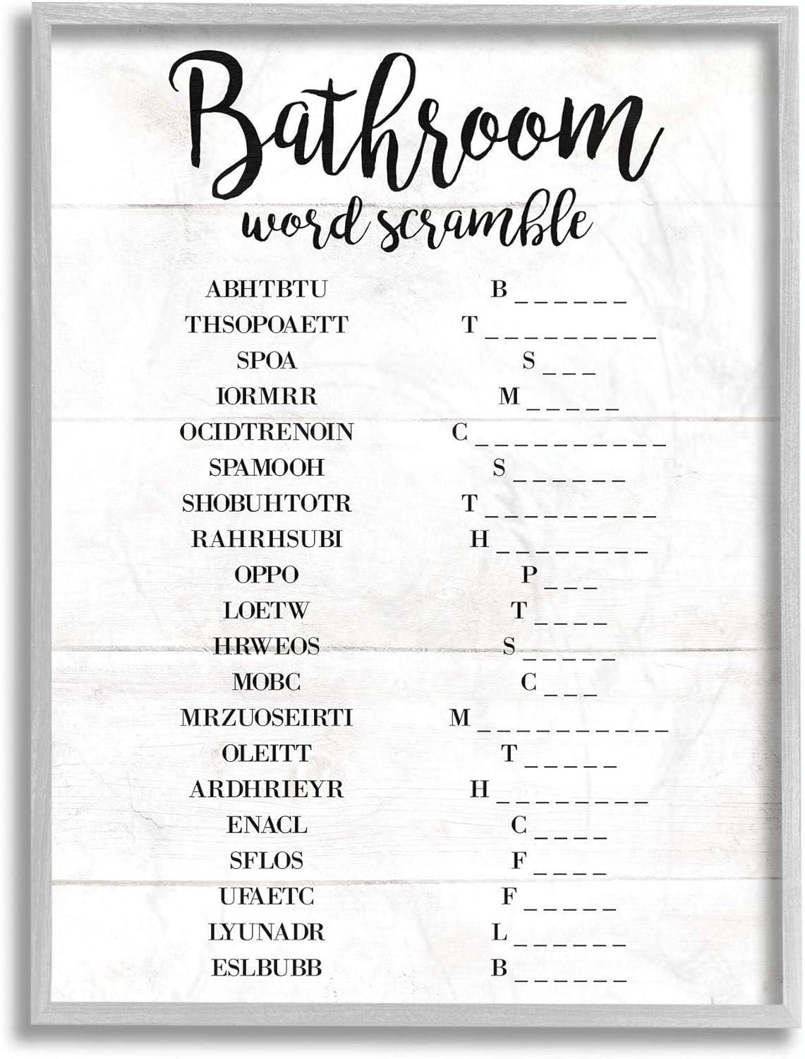 Kids' Bathroom Word Scramble Black and White Canvas Print