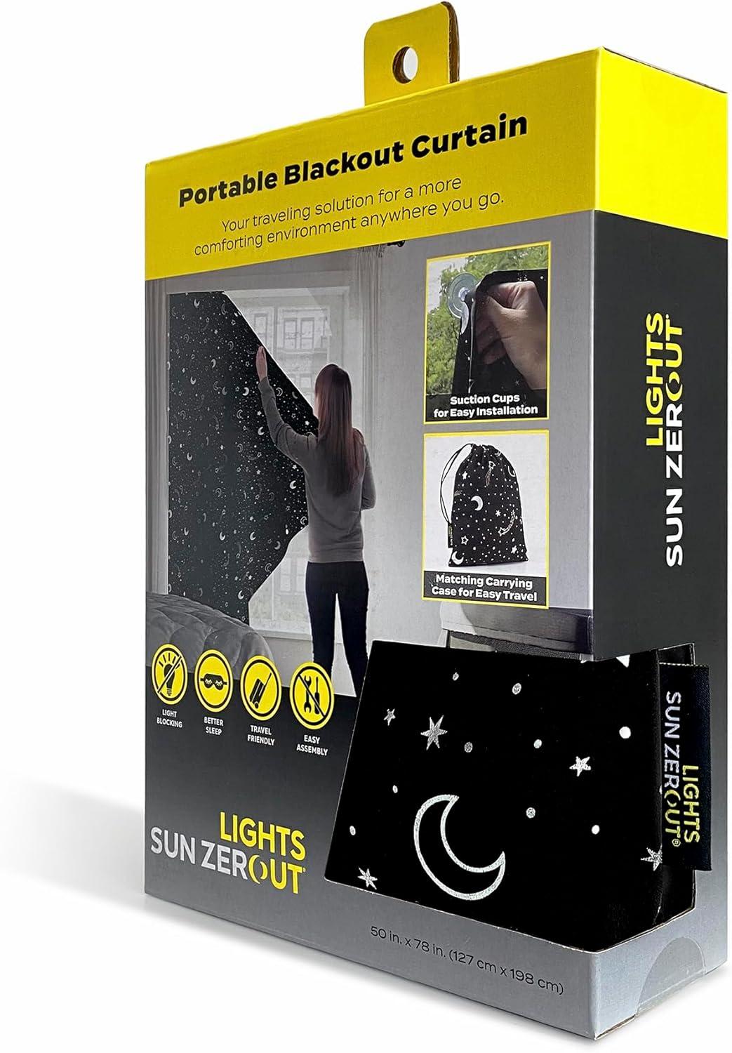 Lights Out Night Portable Travel 100% Blackout Suction Cup Curtain Panel