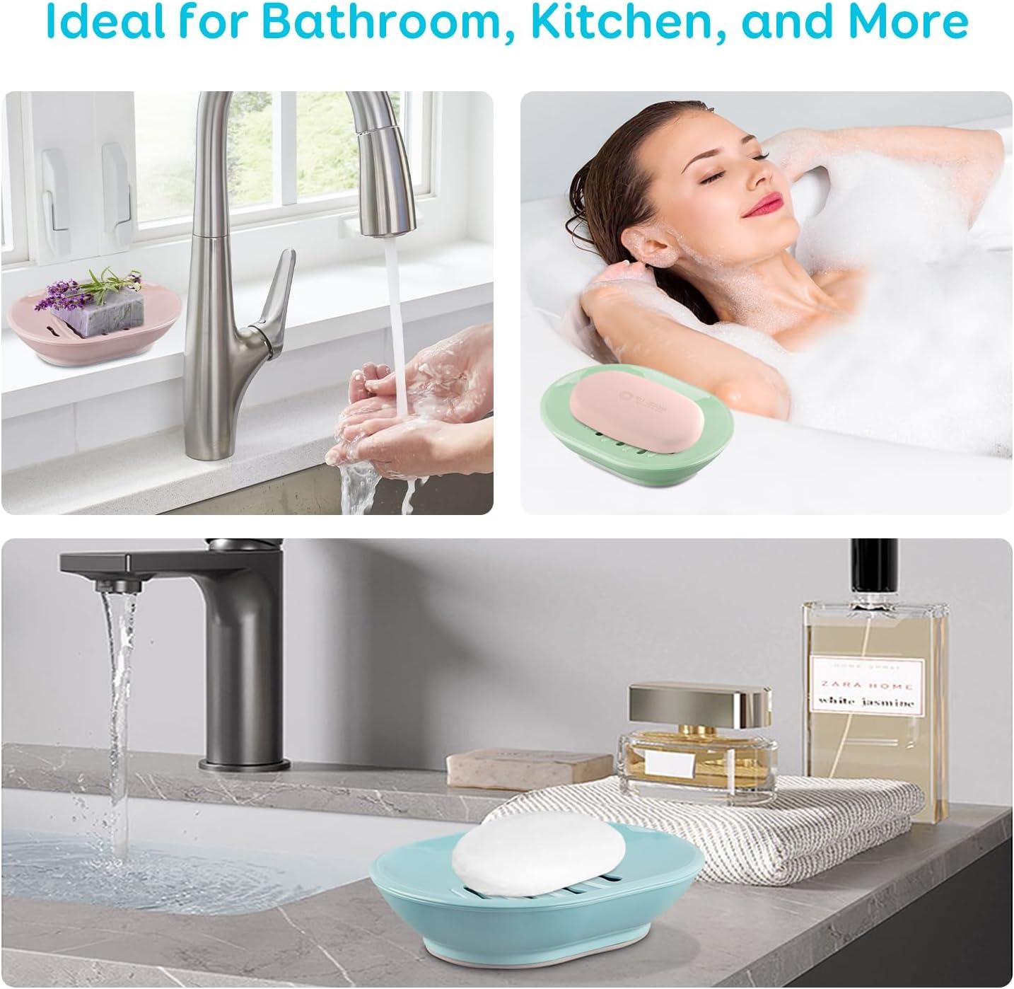 2 Pack Soap Dish with Drain Soap Holder, Easy Cleaning Soap Saver Dry Stop Mushy Soap Tray for Shower Bathroom Kitchen