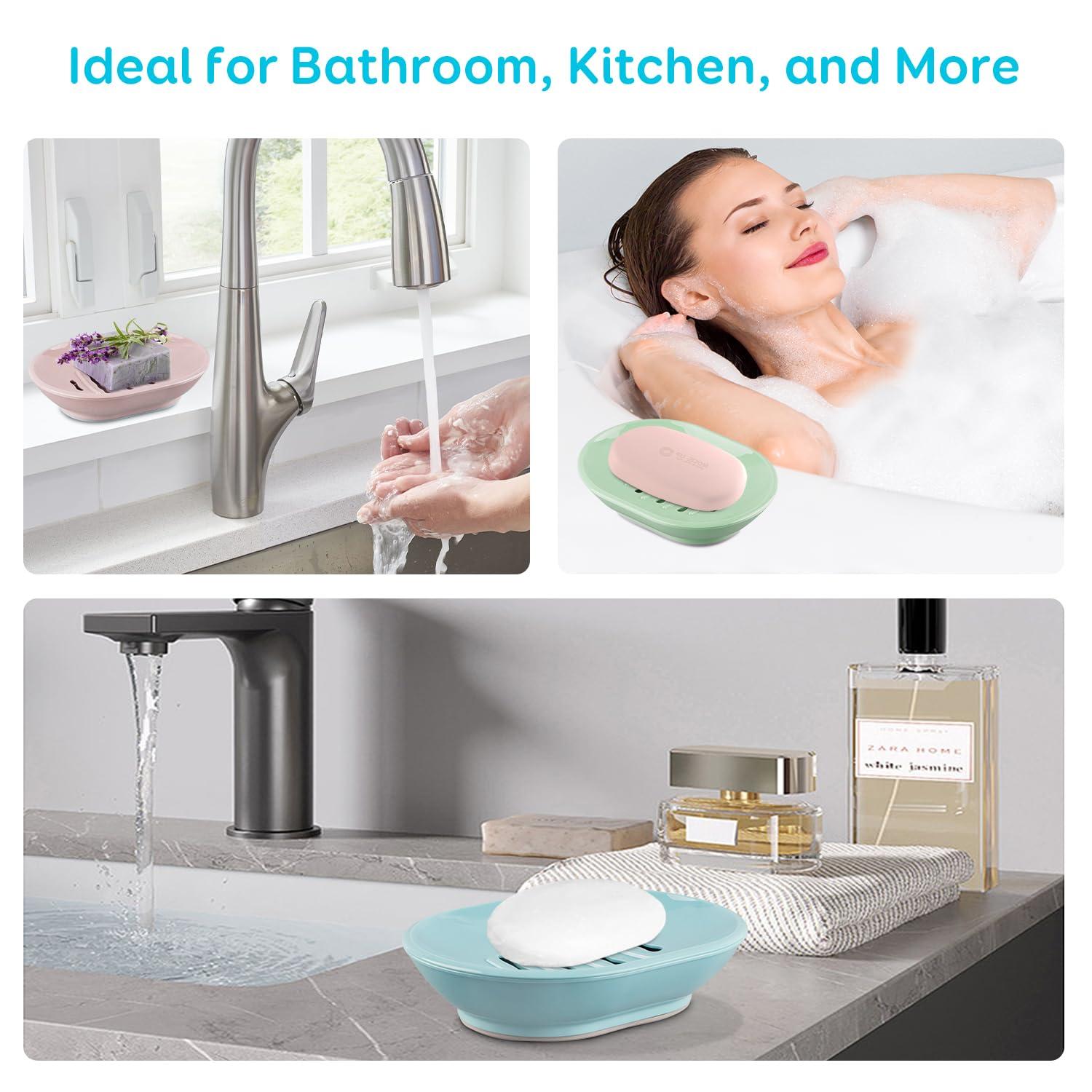 2 Pack Soap Dish with Drain Soap Holder, Easy Cleaning Soap Saver Dry Stop Mushy Soap Tray for Shower Bathroom Kitchen