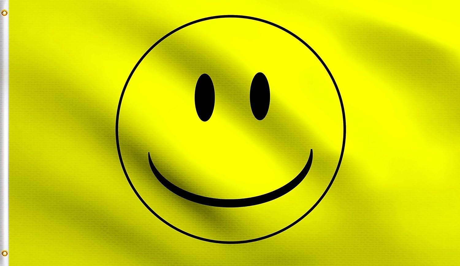 Yellow Polyester Smiley Face Flag with Brass Grommets