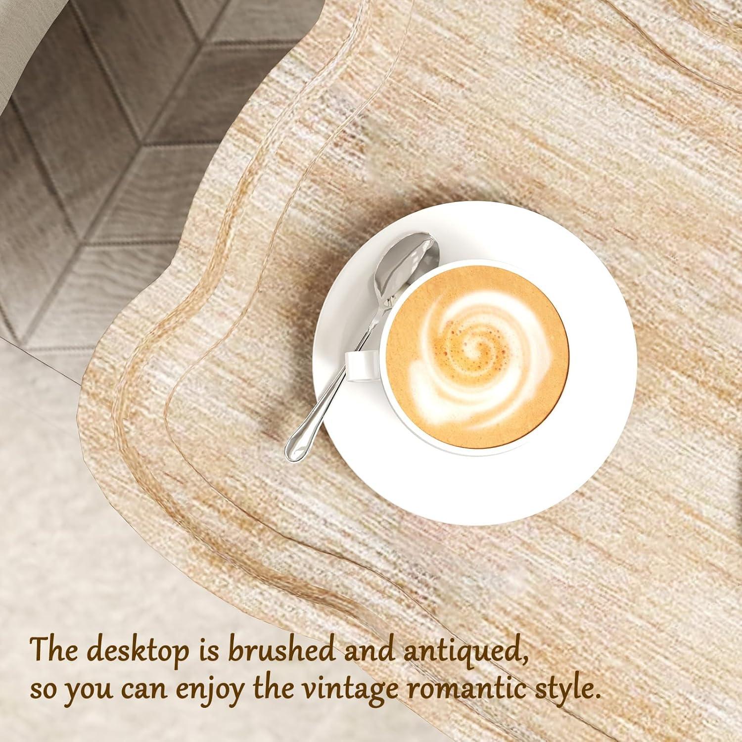 Kinbor Accent Wood Farmhouse End Table Side Tables Nightstand Natural Tray Top and Legs, White