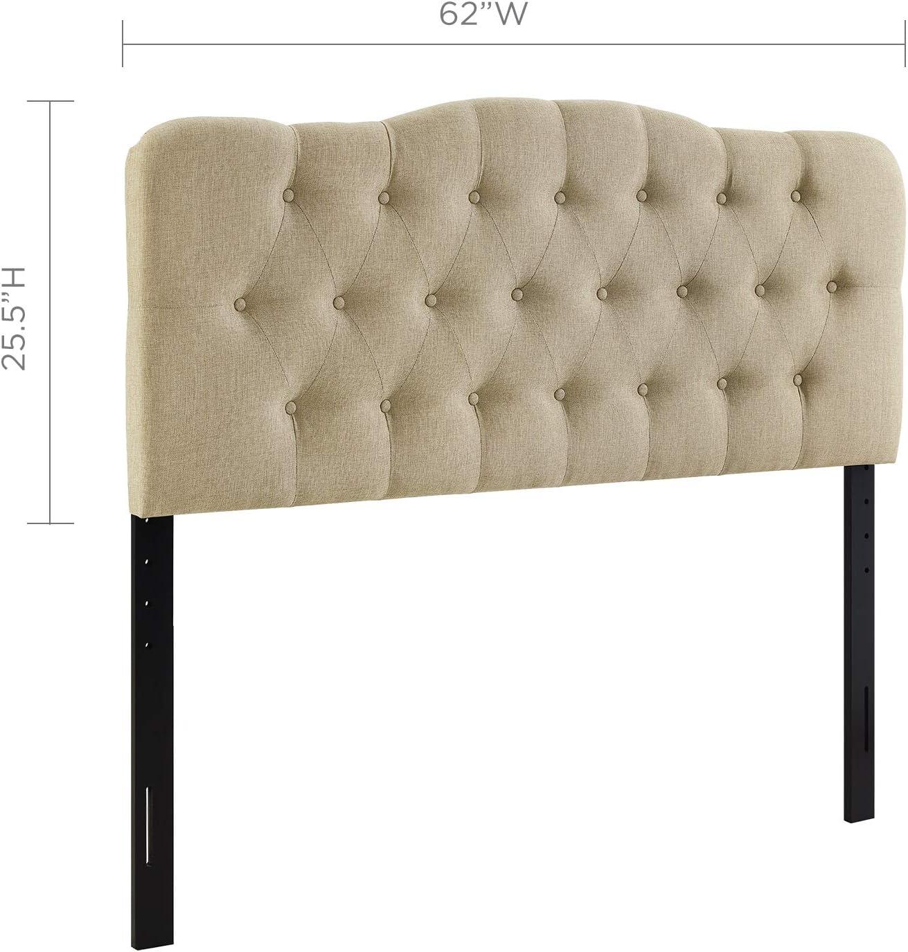 Beige Tufted Upholstered Queen Fabric Headboard