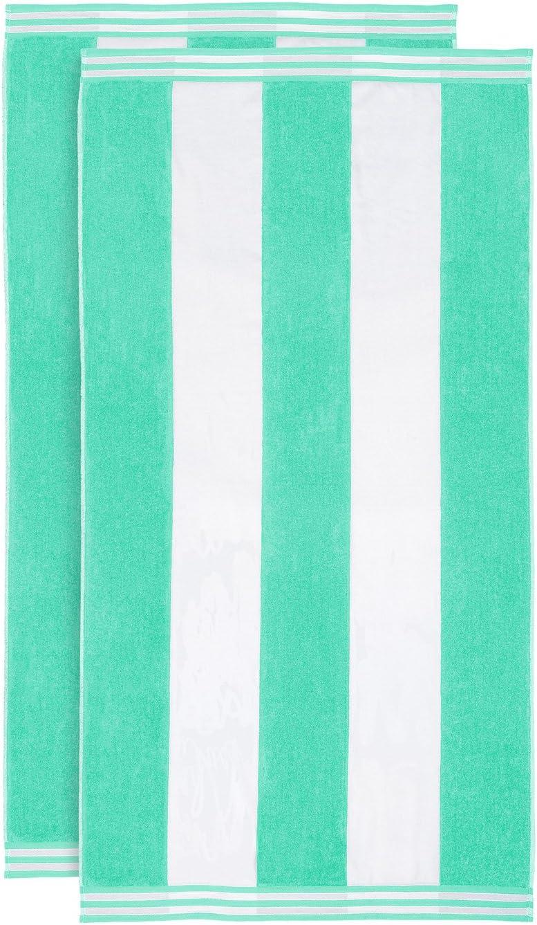 Superior Cotton Striped Oversized Beach Towel, 34" x 64", Mint