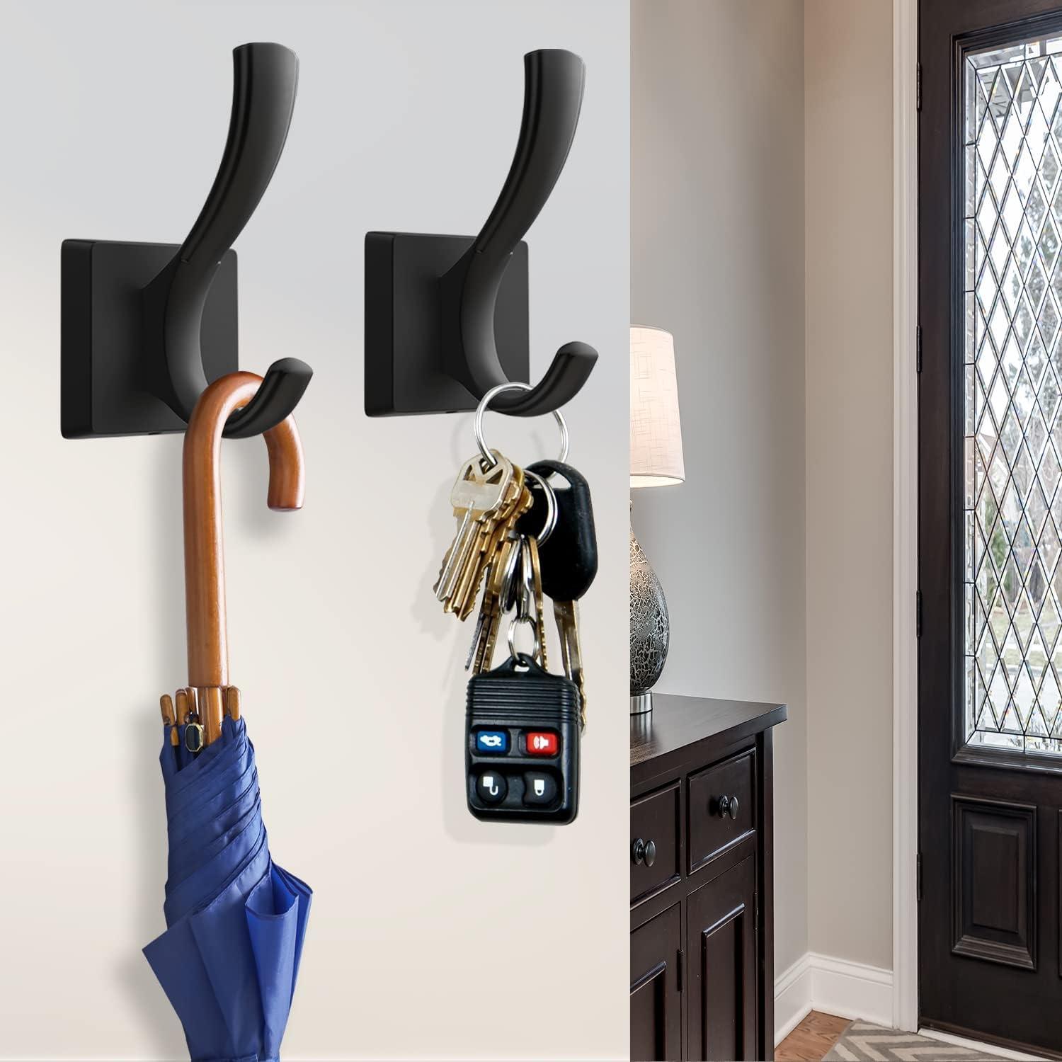 Black Aluminum Heavy Duty Wall Hooks for Coats and Towels, 12 Pack