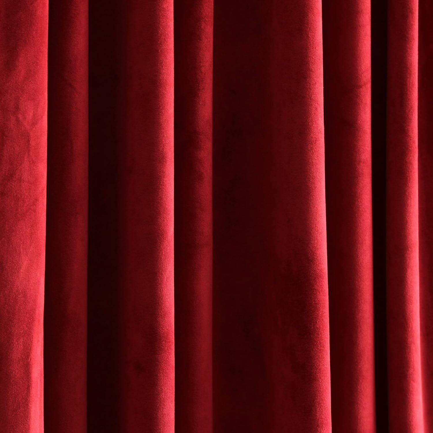 Red Velvet Blackout Pleated Curtain Panel Pair