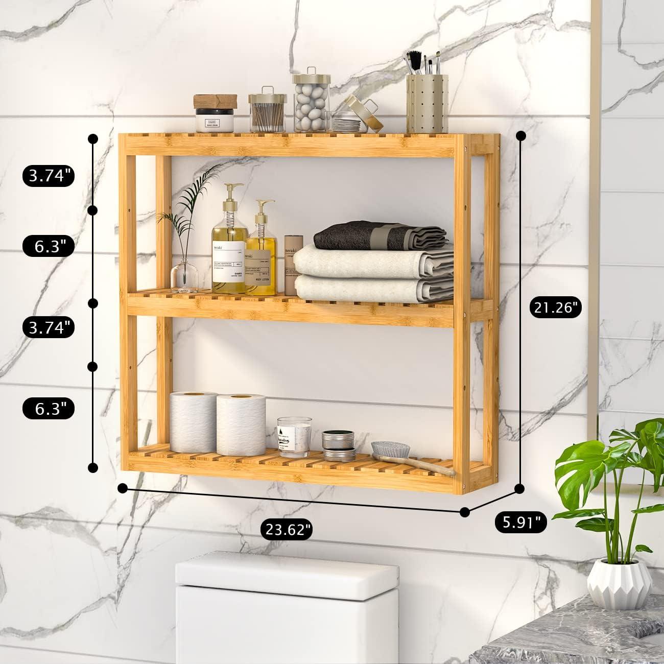 Bamboo 3-Tier Adjustable Wall Mount Storage Shelf