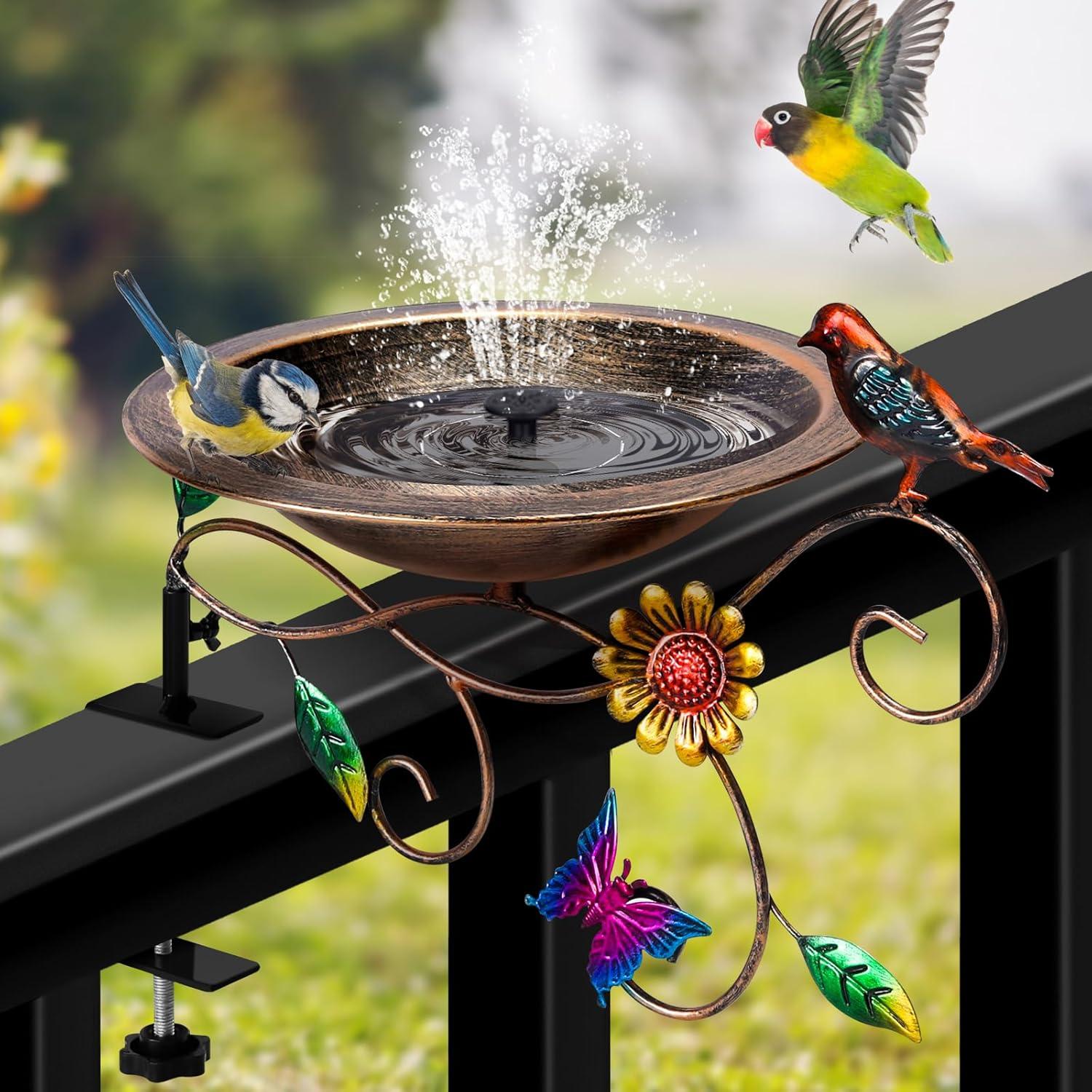 August Grove® Deck Mounted Bird Bath Detachable Metal Birdbath Bowl With Adjustable Clamp