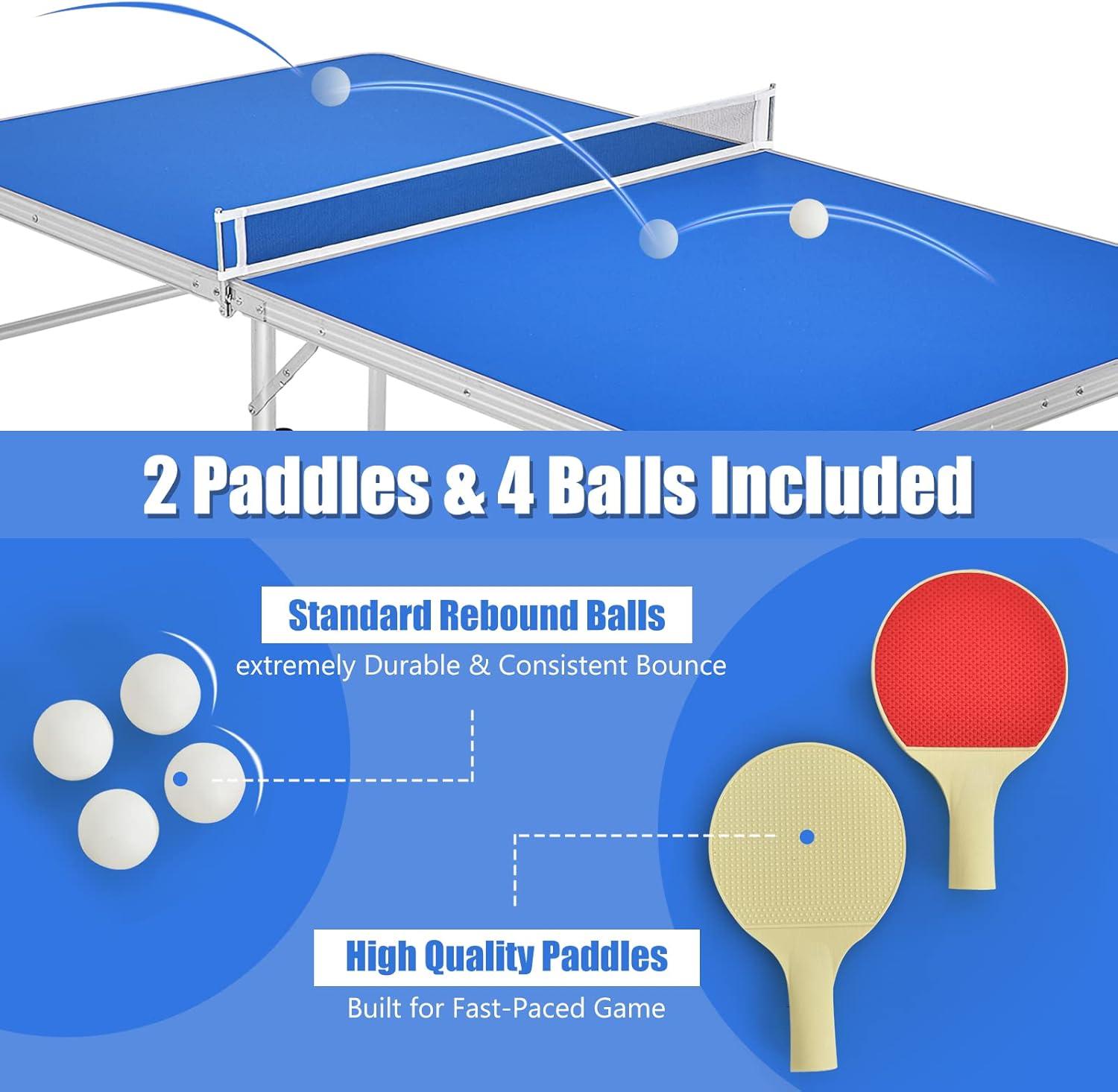 Blue Foldable Portable Ping Pong Table with Net and Accessories