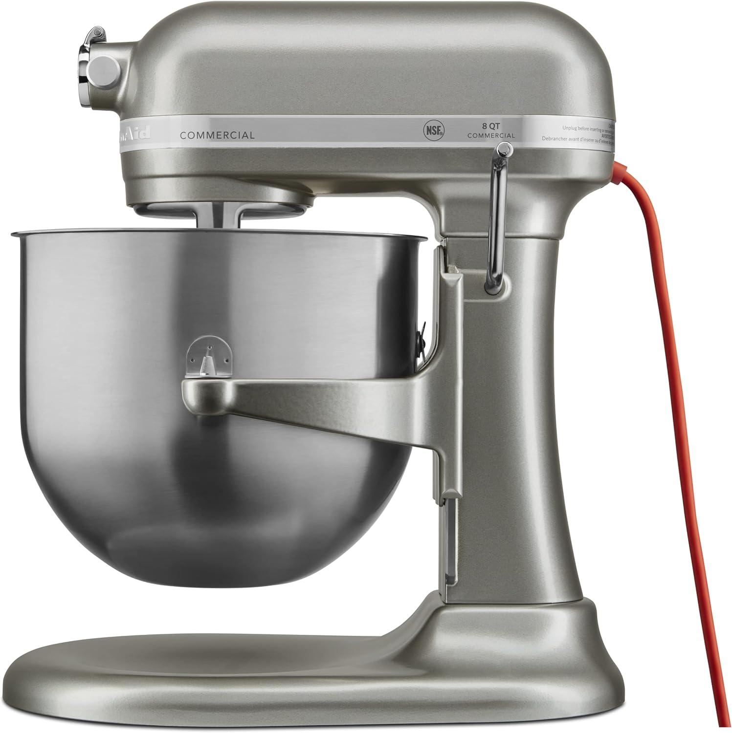 Silver 8-Quart Commercial Countertop Stand Mixer with Gear-Driven Motor