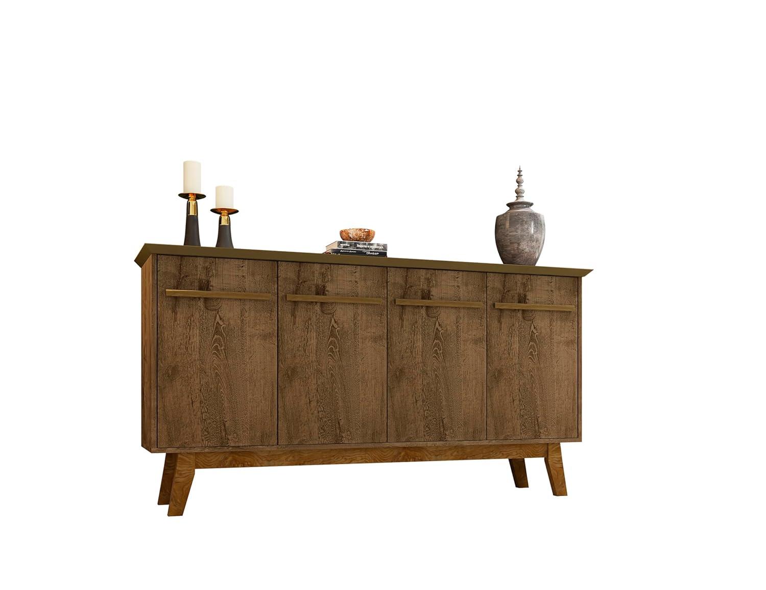 Manhattan Comfort 62.99" Yonkers Sideboard Rustic Brown: Mid-Century Modern, MDF, 4-Door Storage
