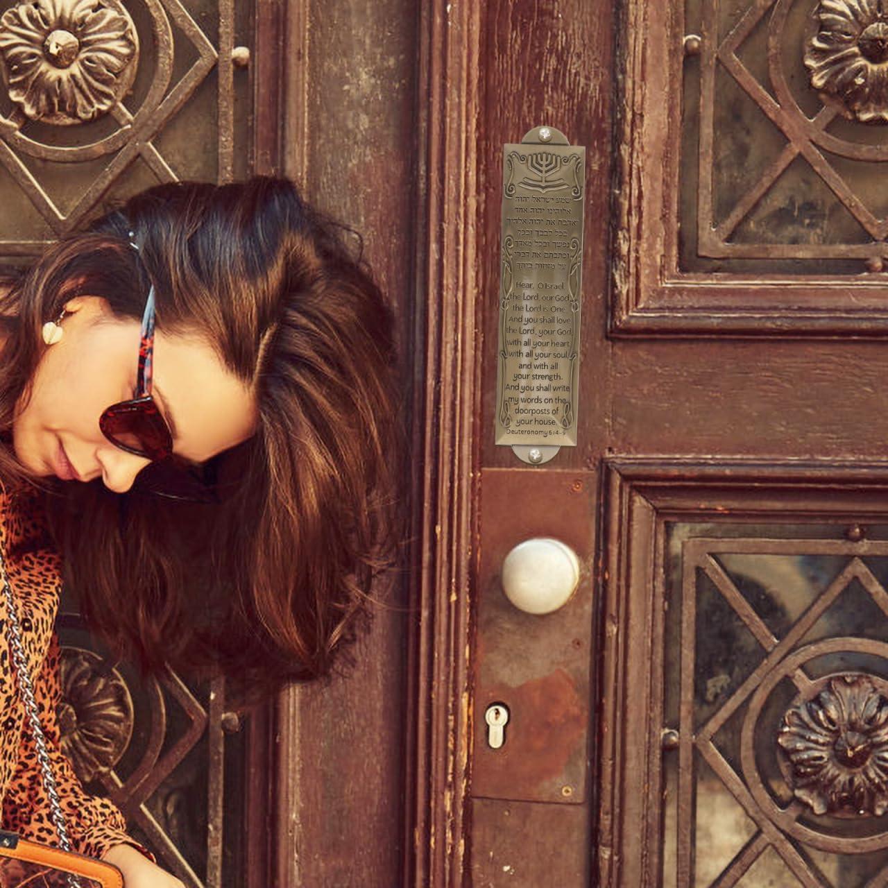 Vintage Metal Mezuzah Case with Hebrew Scroll Blessing