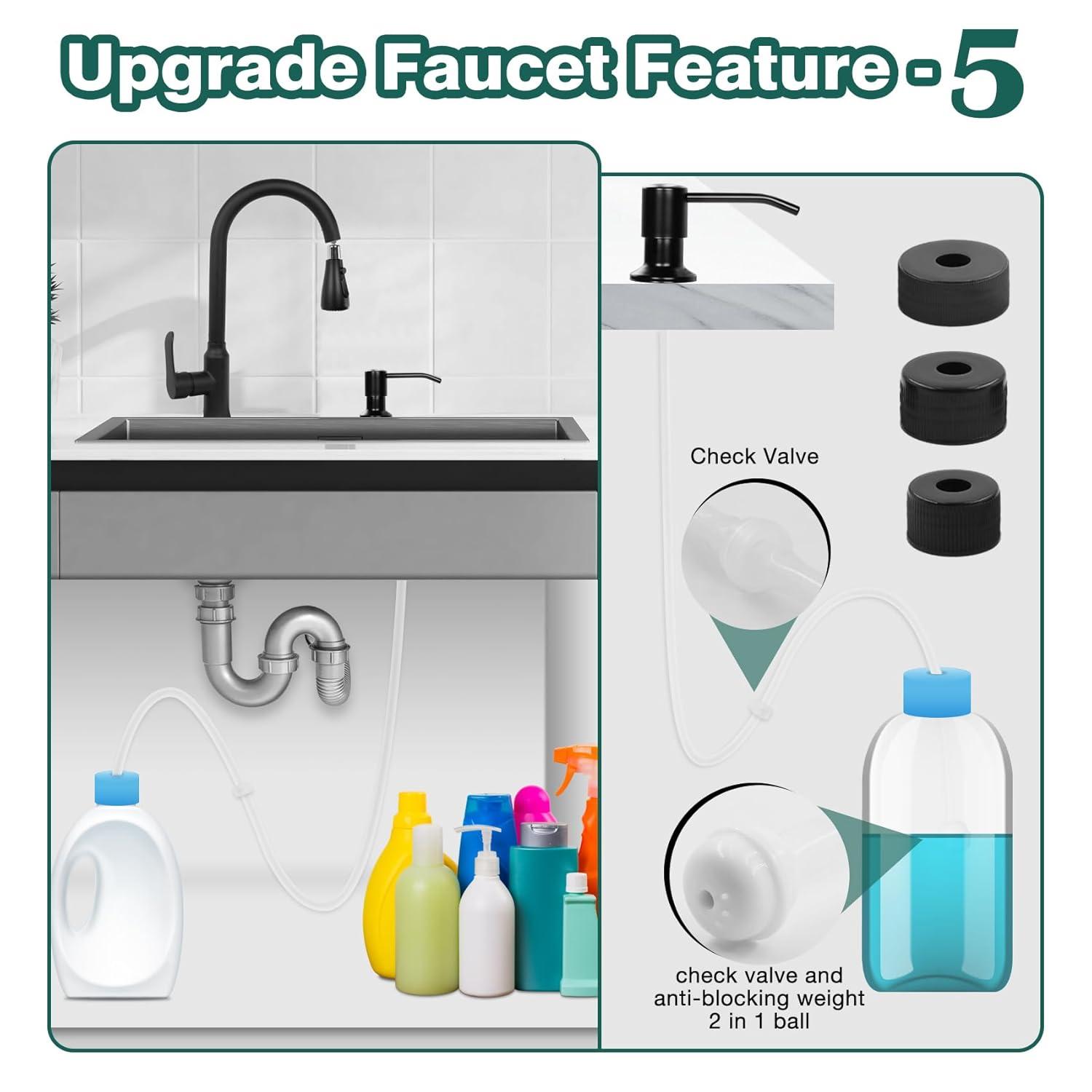 Black Kitchen Sink Faucet, Kitchen Faucet with Pull Down Sprayer, Stainless Steel Single Handle Faucet for Kitchen Sink with Deck Plate, Fitted for RV, Bar, Laundry, Apartments, Farmhouse