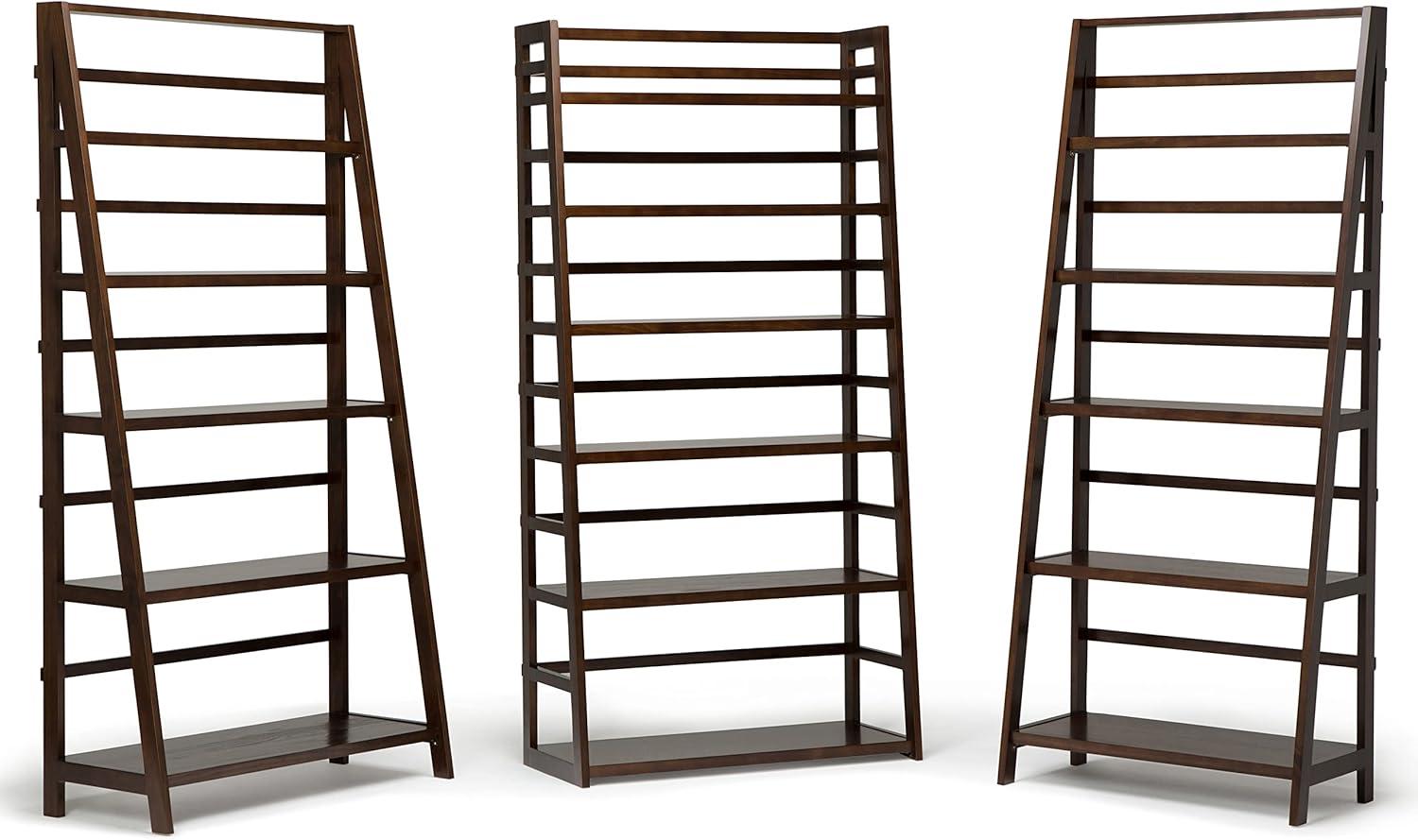 Brunette Brown Solid Wood 5-Shelf Ladder Bookcase