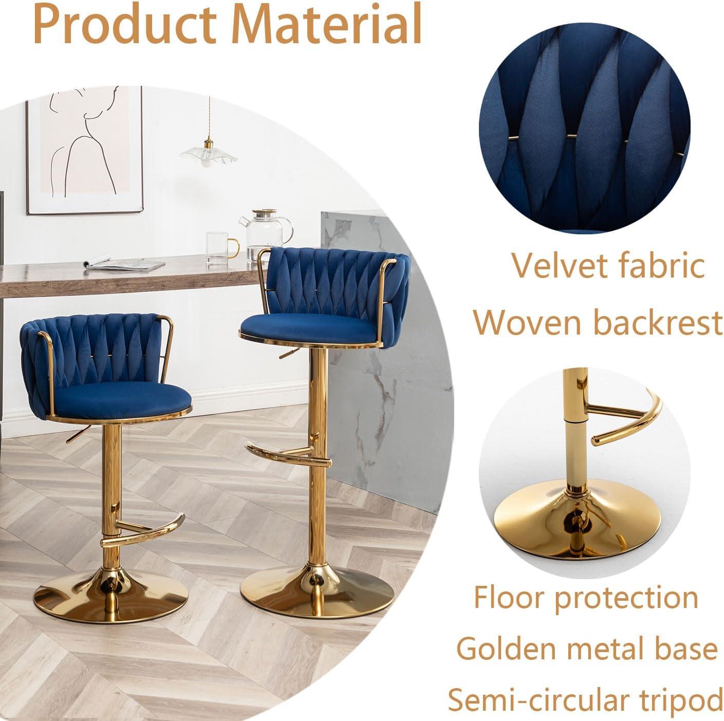 Gold Velvet Bar Stools Set of 4, Counter Height Bar Chairs with Low Back, Swivel Bar Stool for Kitchen Island, Bar Pub (Beige)