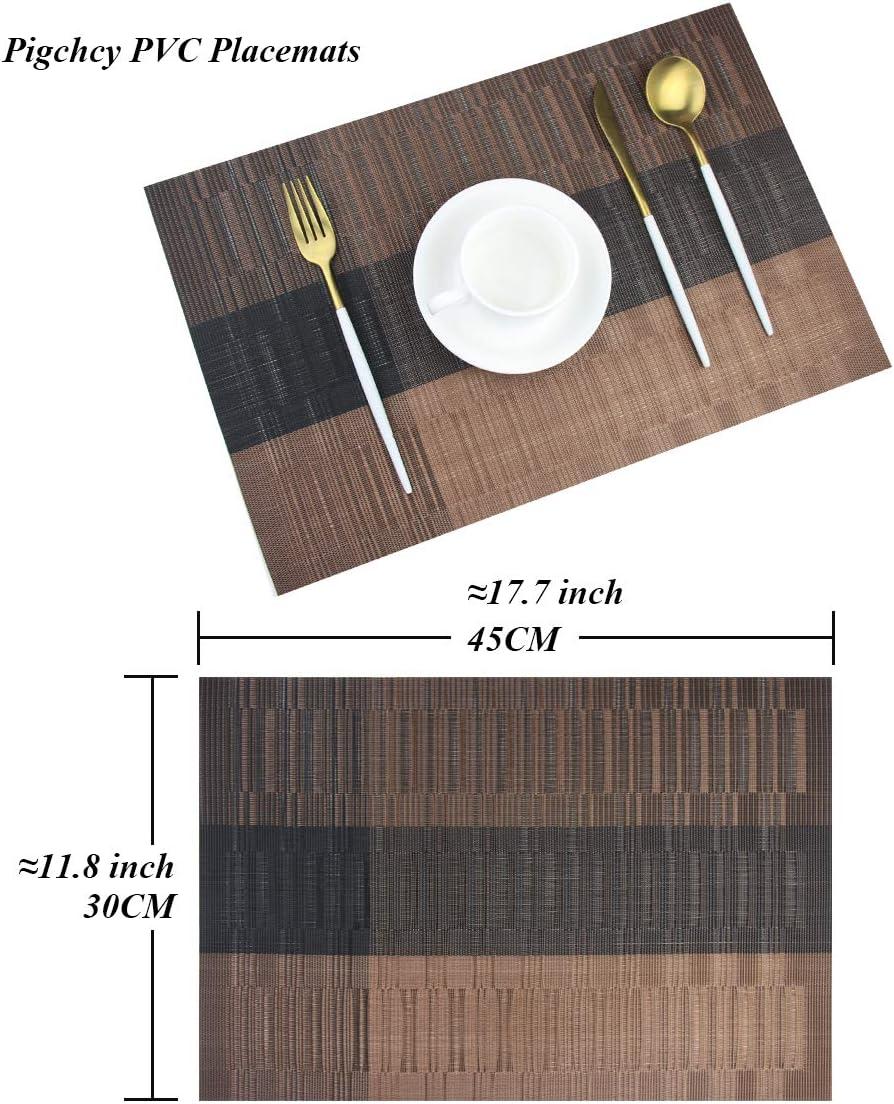 Placemats,Durable Placemats for Dining Table,Washable Woven Vinyl Kitchen Placemats Set of 4(Brown)