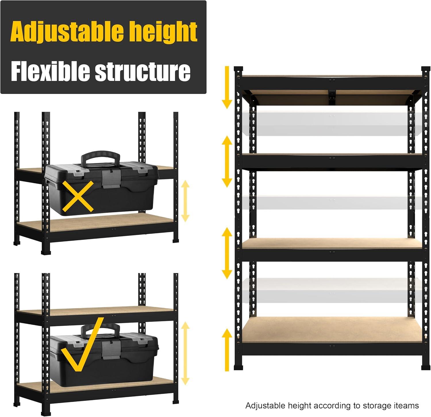 TrumanPick Storage Shelves Heavy Duty Garage Shelving Unit 1400LBS Metal Utility Adjustable Shelf Rack for Basement Pantry Warehouse 32"W x 16"D x 63"H,Black