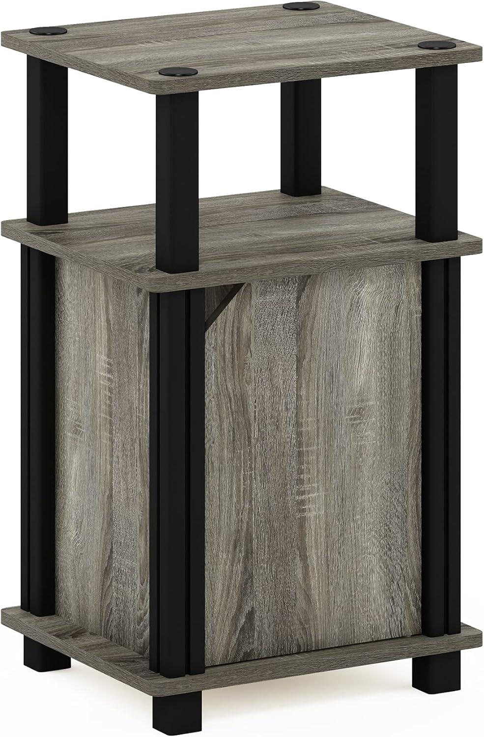 Furinno Brahms 3-Tier End Table with Door, French Oak, Black