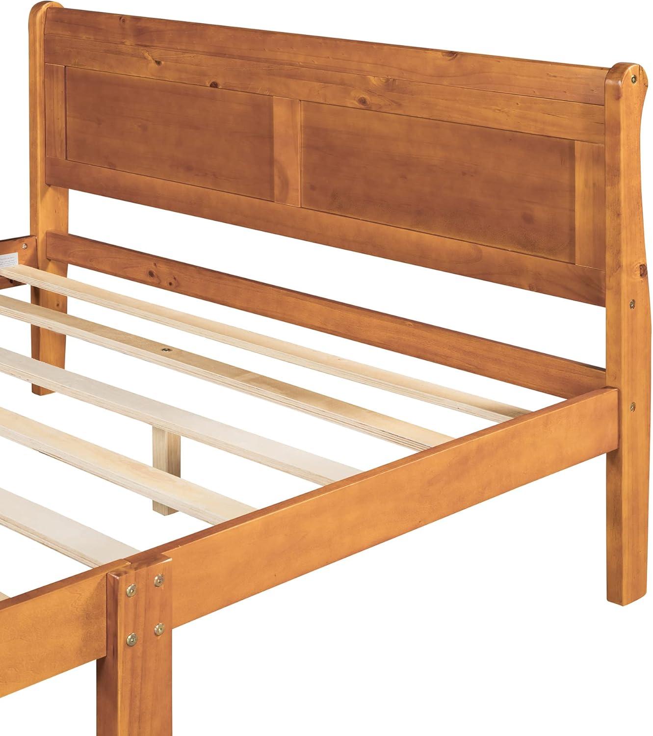 Full Size Pine Wood Platform Bed with Headboard and Slats