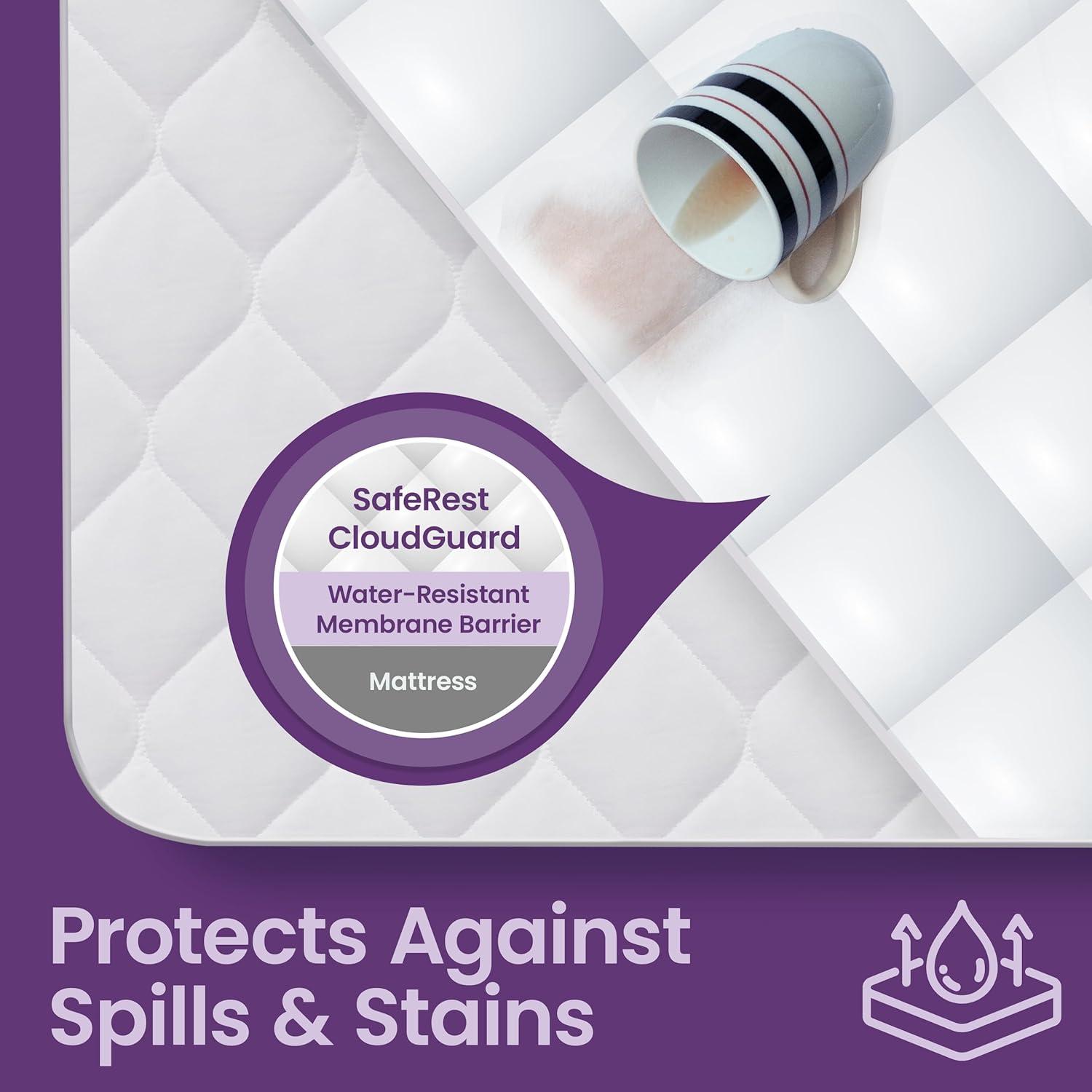 SafeRest CloudGuard - Twin Size Hybrid Mattress Protector & Pad (Extra Padded) - Waterproof Quilted Pillow Top Mattress Cover - Thick, Plush & Fitted Mattress Topper for Bed