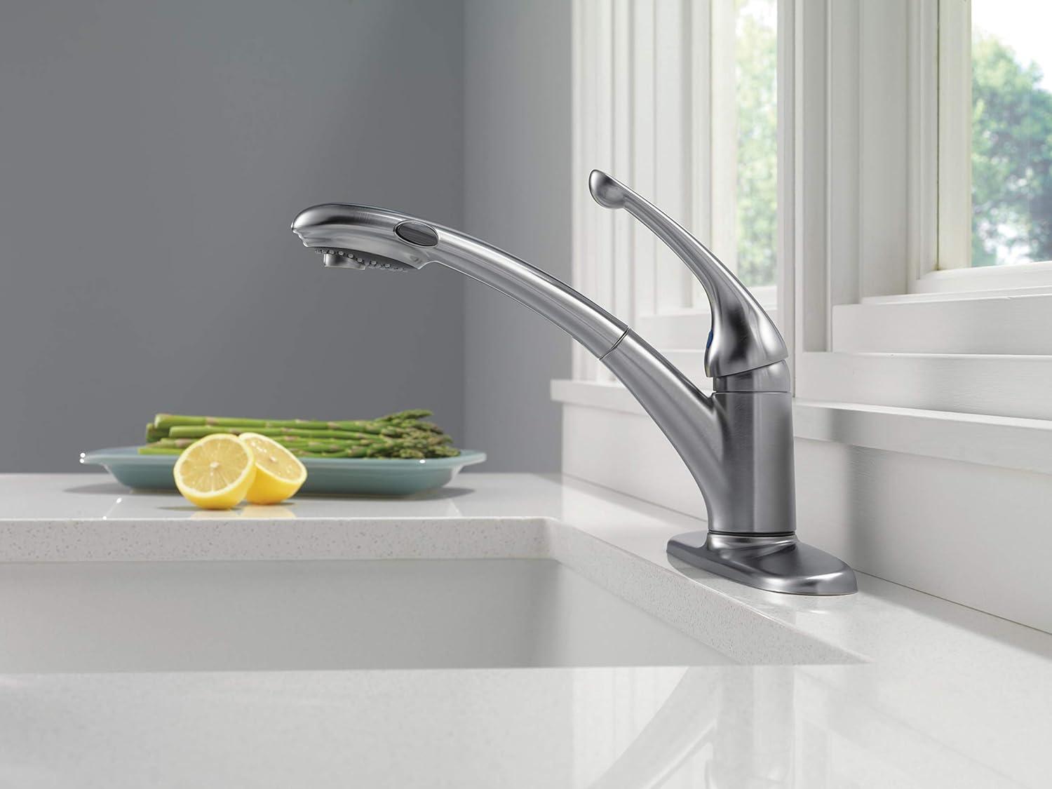 Signature Pullouts Single Handle Pull-Out Kitchen Faucet in Arctic Stainless 470-AR-DST