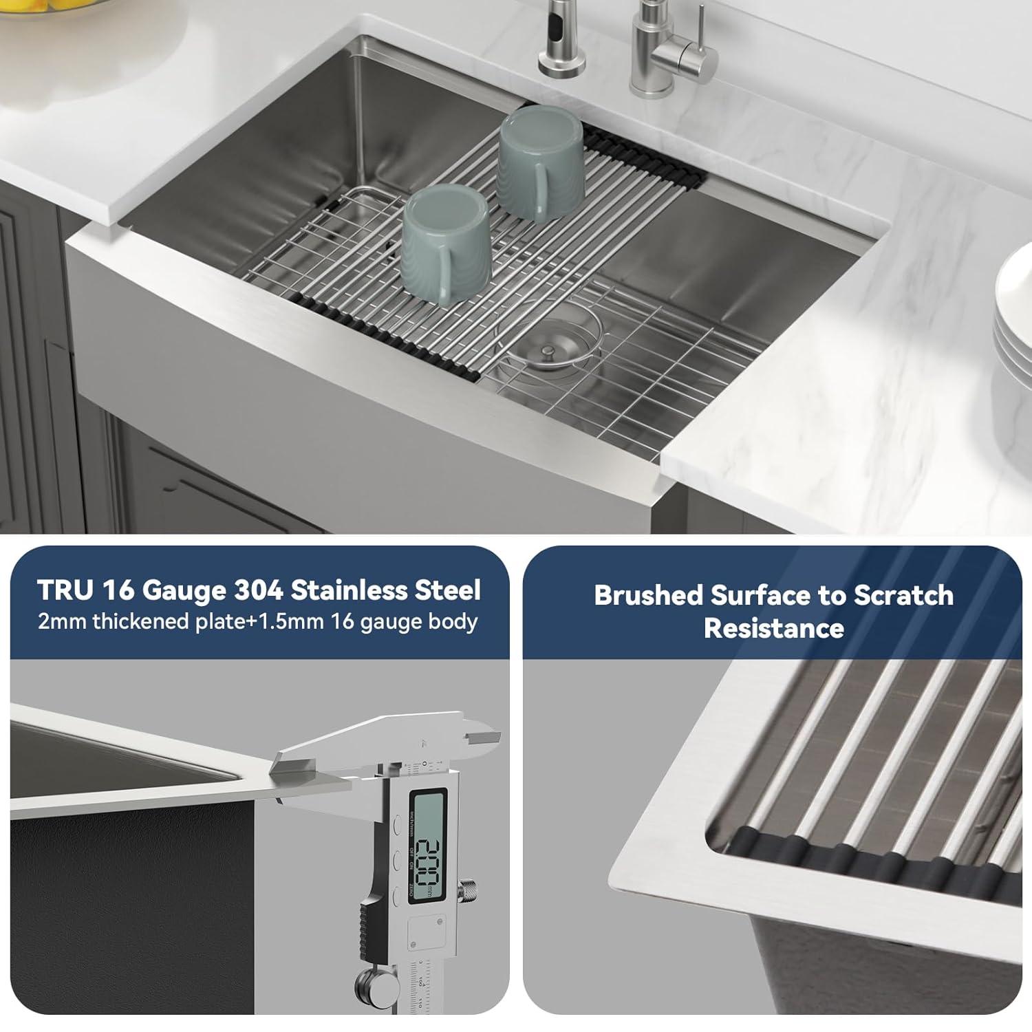 30" L x 22" W Workstation Farm Kitchen Sink Stainless Steel Single Bowl Apron Front Kitchen Sink