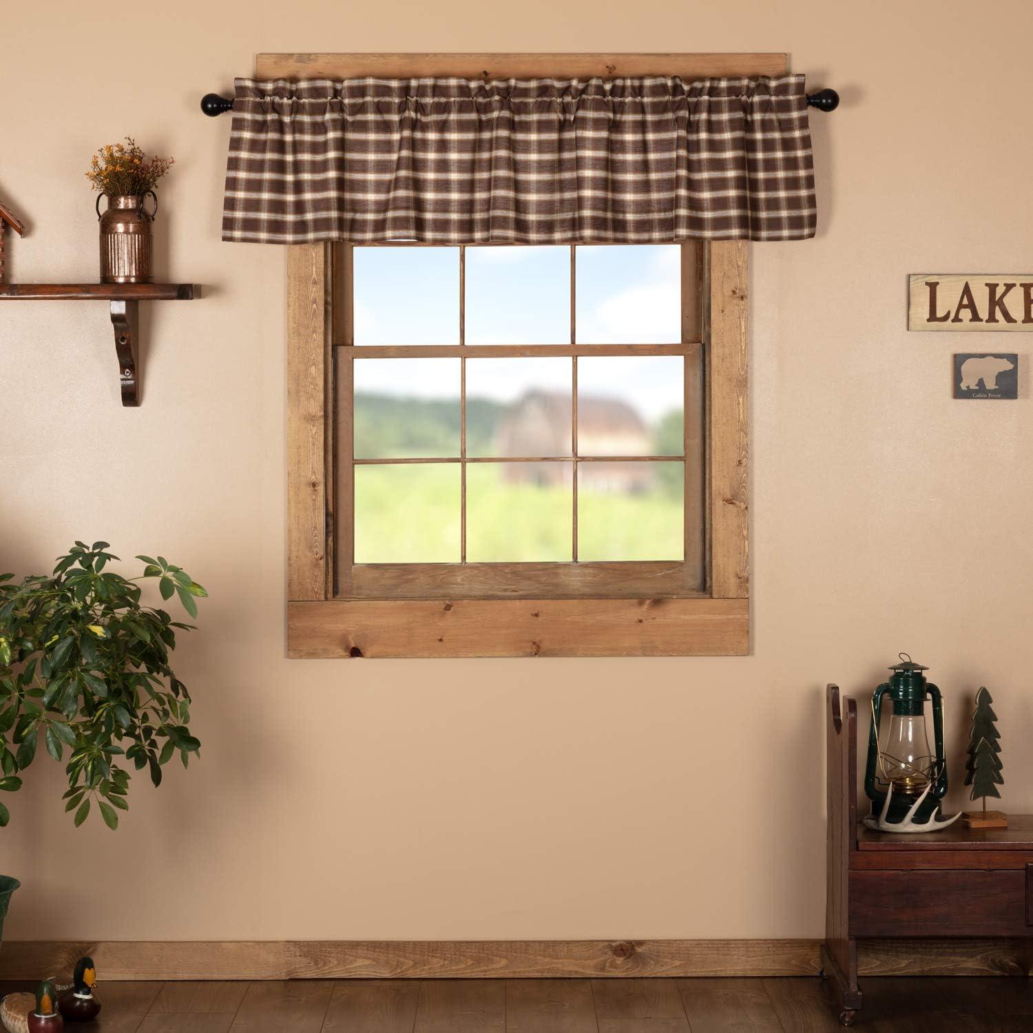 VHC Brands Rustic & Lodge Farmhouse Kitchen Window Curtains-Rory Valance, 16x72, Chocolate Brown