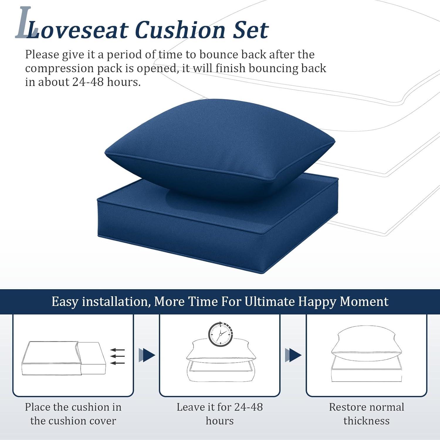 Outdoor Patio Chair Cushions Set 22 L X 22 W X 4 H Waterproof & Fade Resistant Deep Seat and Back Cushions with Removable Covers Outdoor Seat Cushion Set for Chairs and Sofas