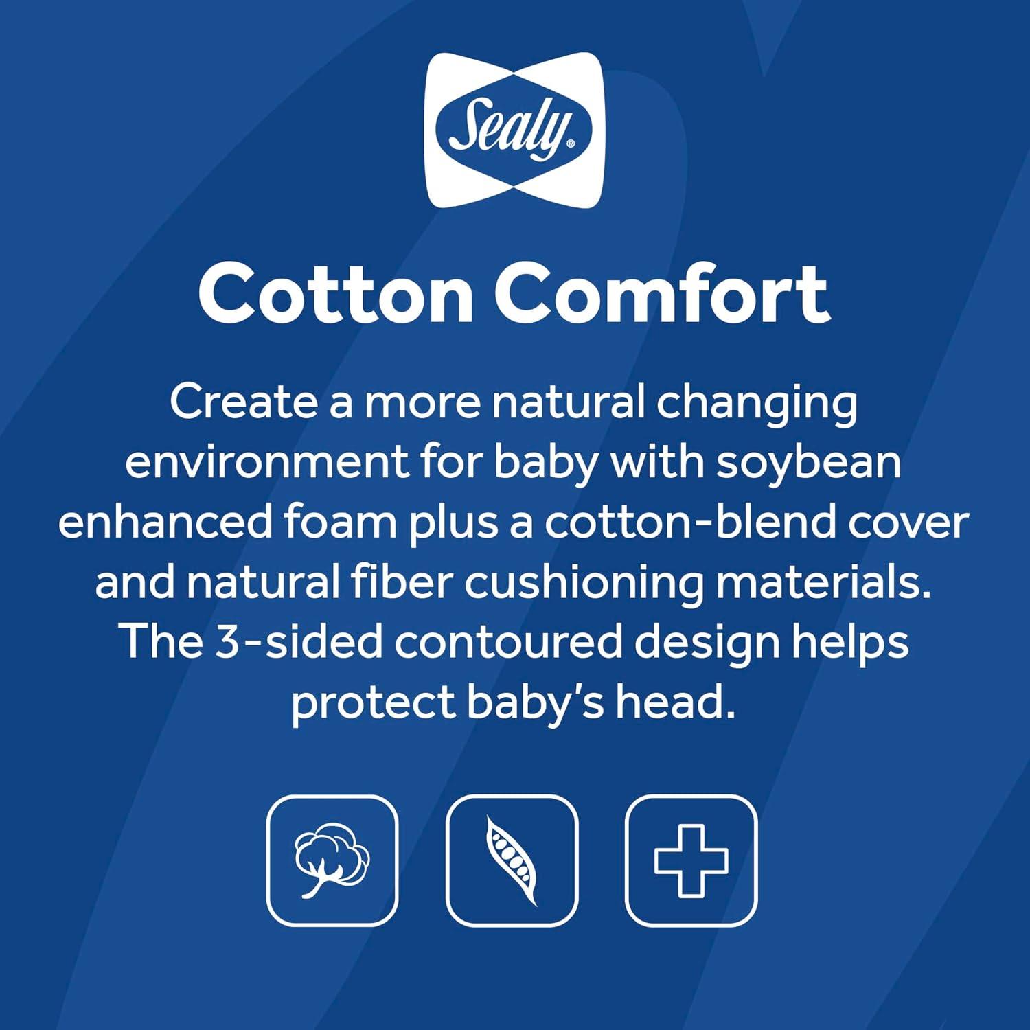 Sealy Baby Sealy Baby Cotton Comfort Waterproof 3-Sided Contoured Baby Diaper Changing Pad for Dresser or Changing Table, Baby Changing Pad - White, 32” x 16”